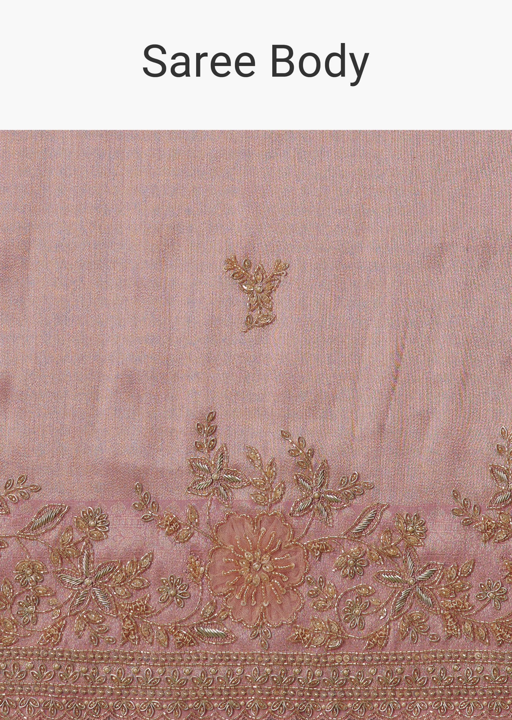 Baby Pink Tissue Saree With Velvet Embroidered Blouse - Image 9