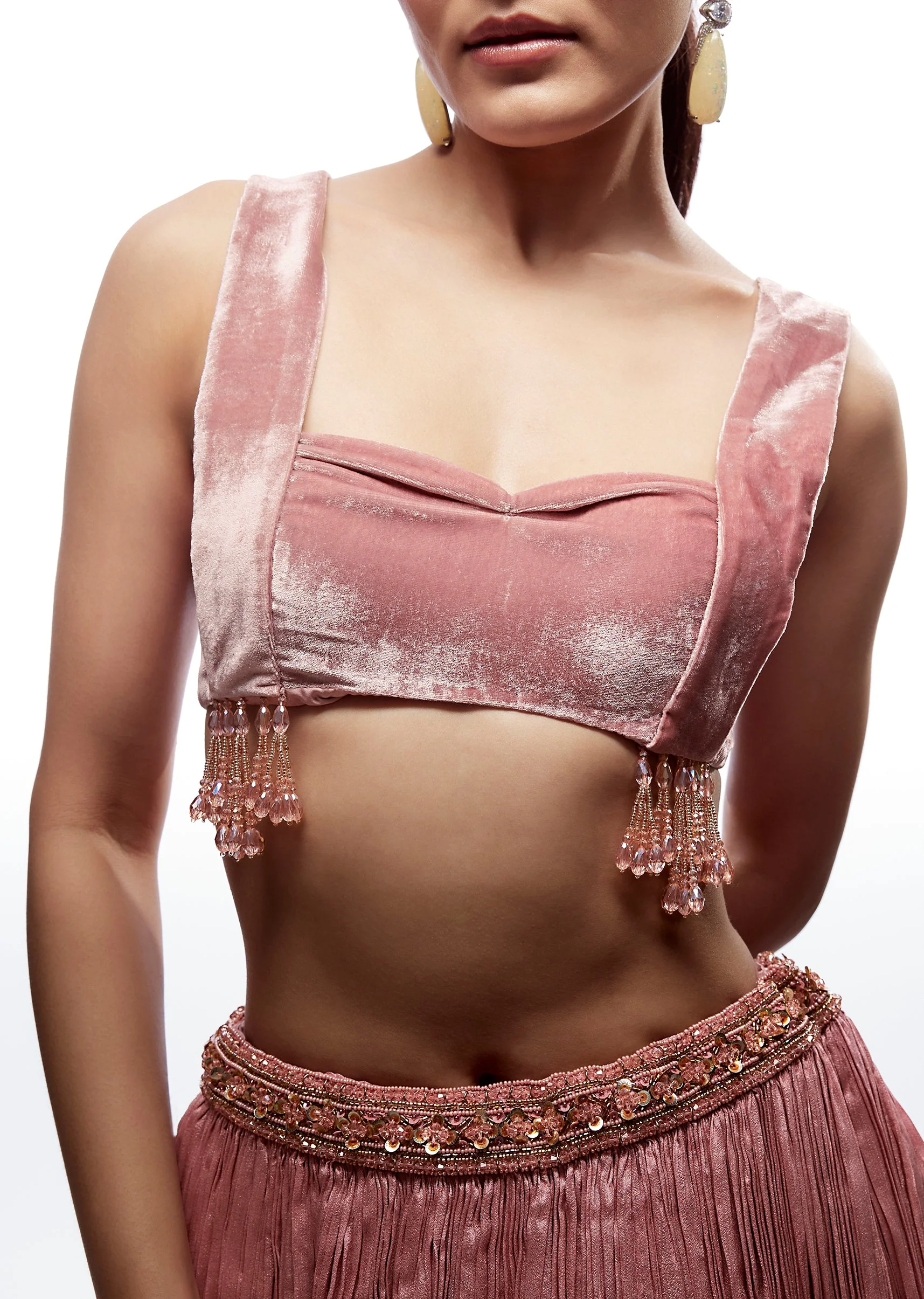 Baby Pink Velvet Square Neck Blouse - Image 2