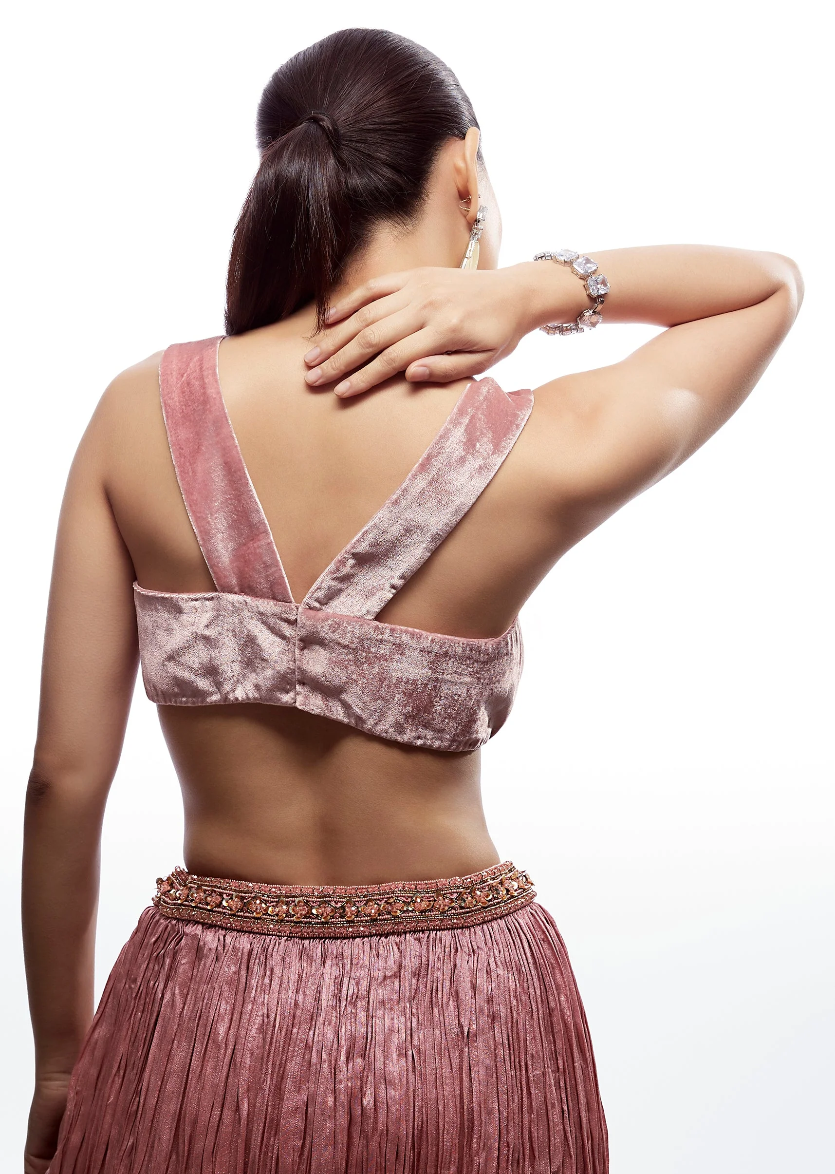 Baby Pink Velvet Square Neck Blouse - Image 3
