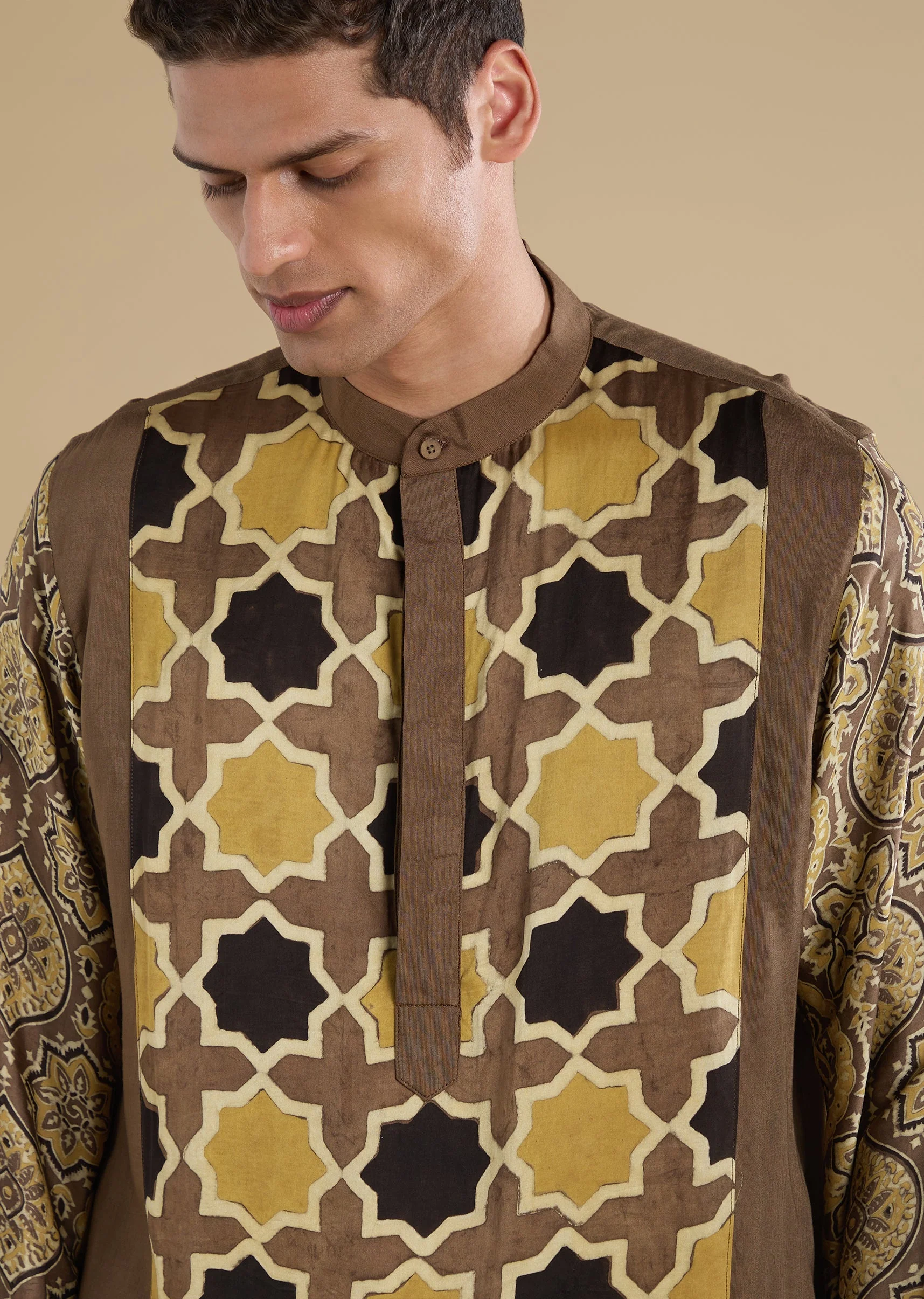 Beige Ajrakh Printed Kurta Set - Image 2