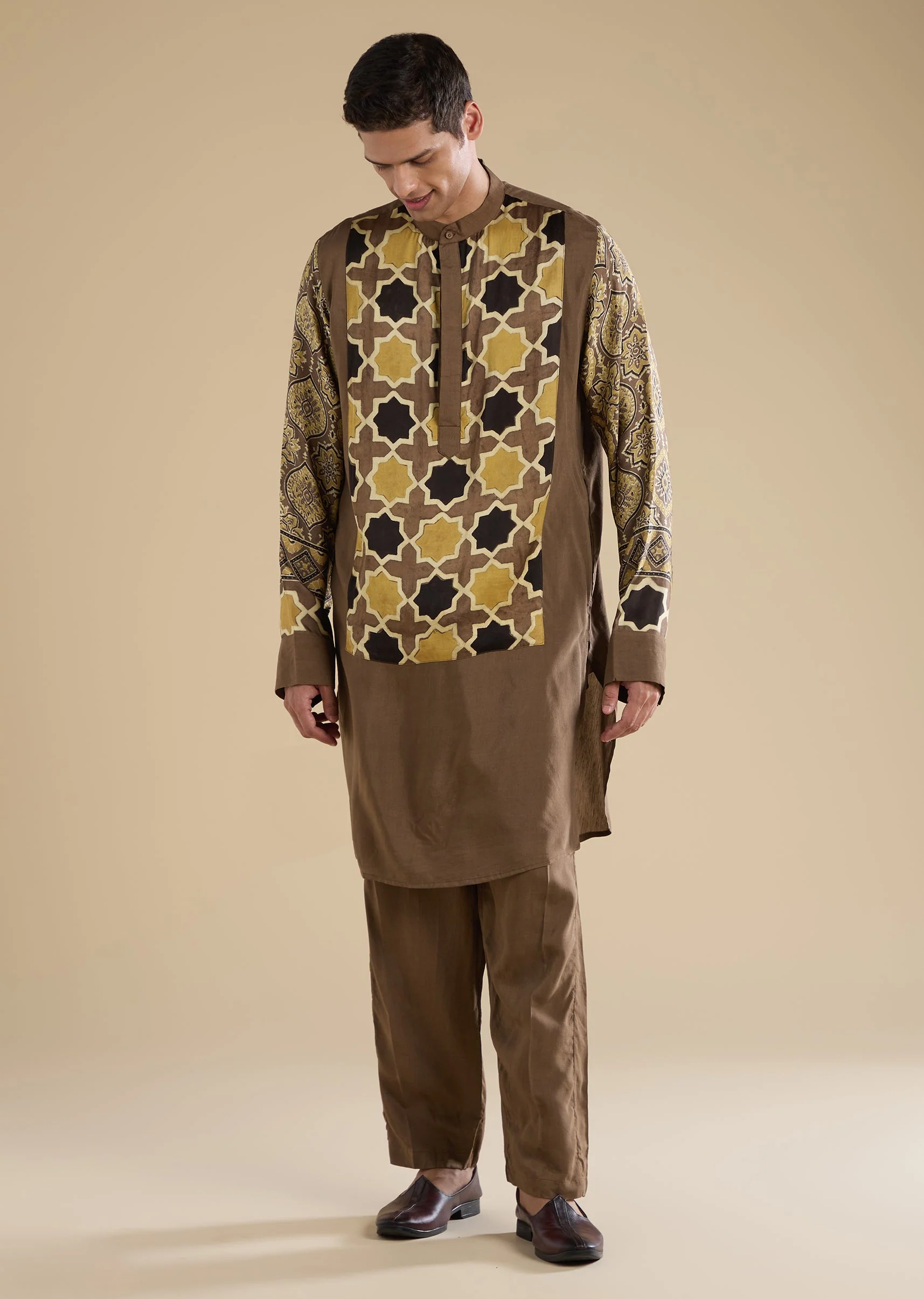 Beige Ajrakh Printed Kurta Set - Image 3