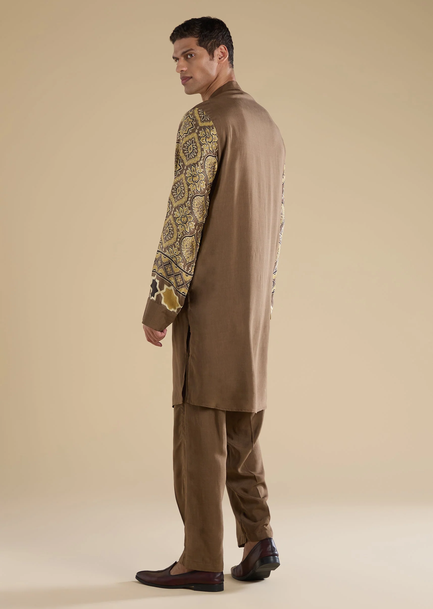 Beige Ajrakh Printed Kurta Set - Image 5