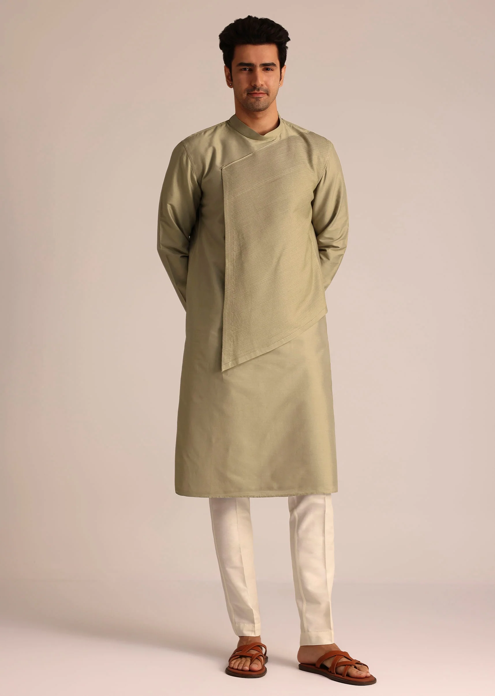 Beige Asymmetric Kurta Set - Image 3