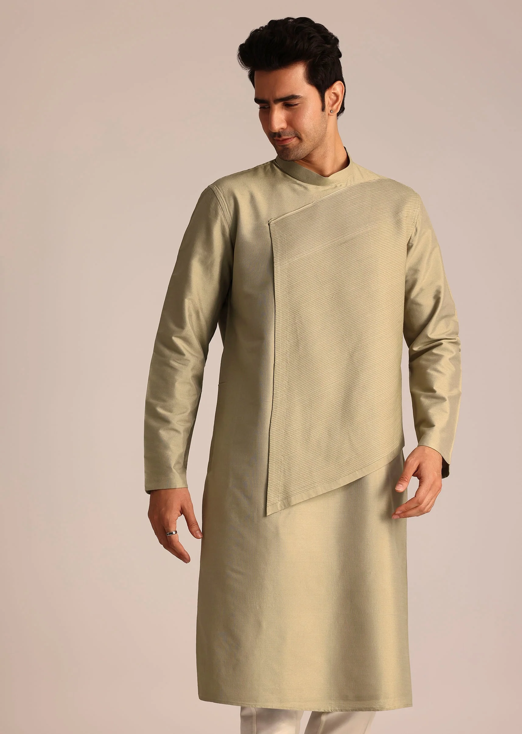 Beige Asymmetric Kurta Set - Image 4