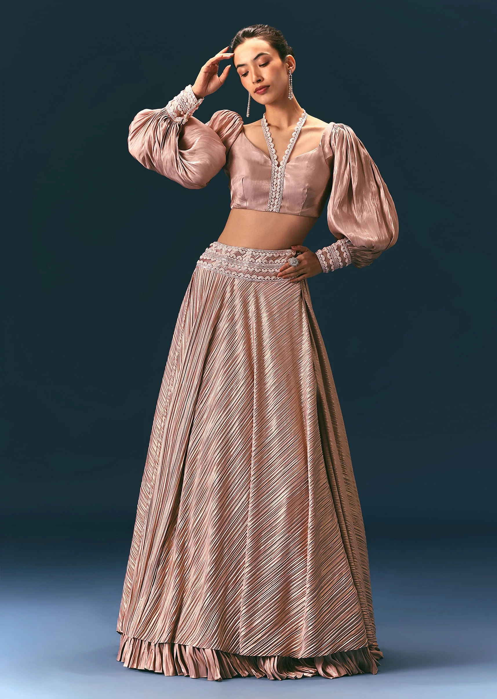 Beige Blouse With Double Layered Skirt - Image 4