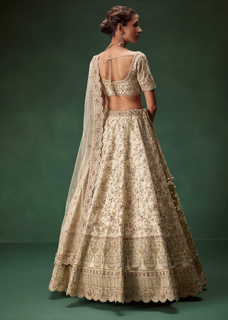 Beige Bridal Lehenga With Sequin And Zari Work - Image 2