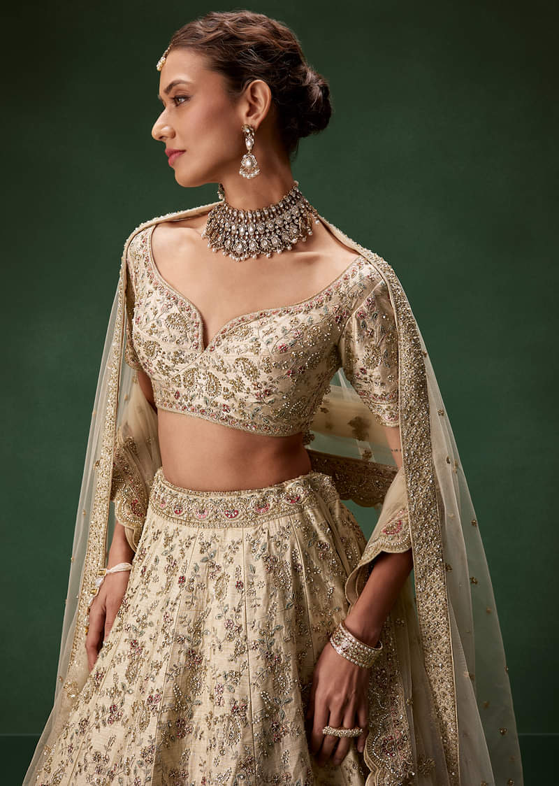 Beige Bridal Lehenga With Sequin And Zari Work - Image 3