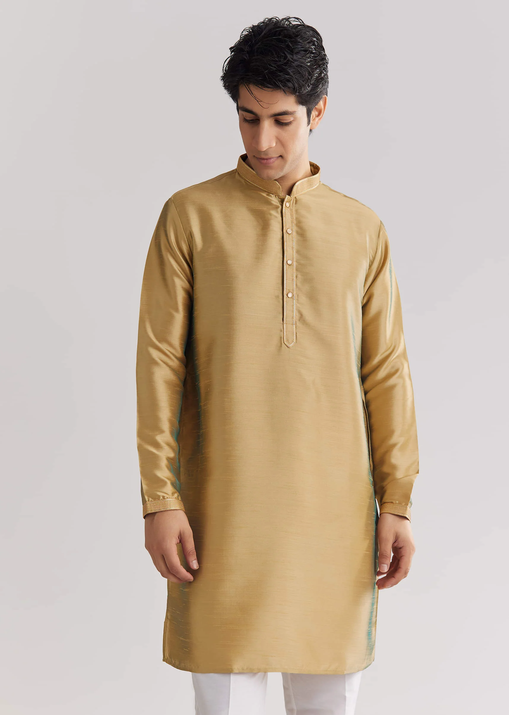 Beige Brocade Jacket Kurta Set - Image 6