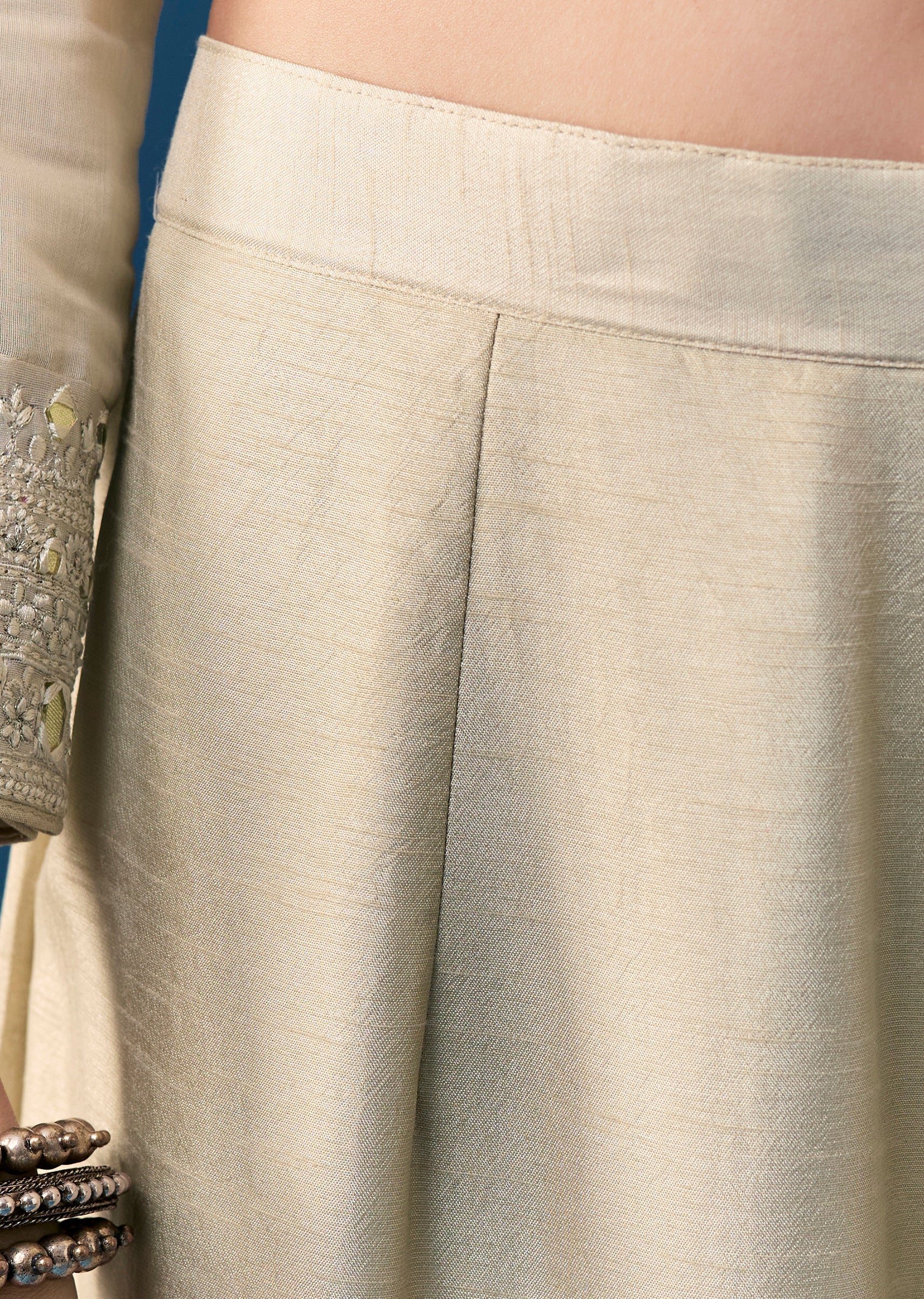 Beige Chanderi Anarkali Set With Mirror And Sequins Work - Image 6
