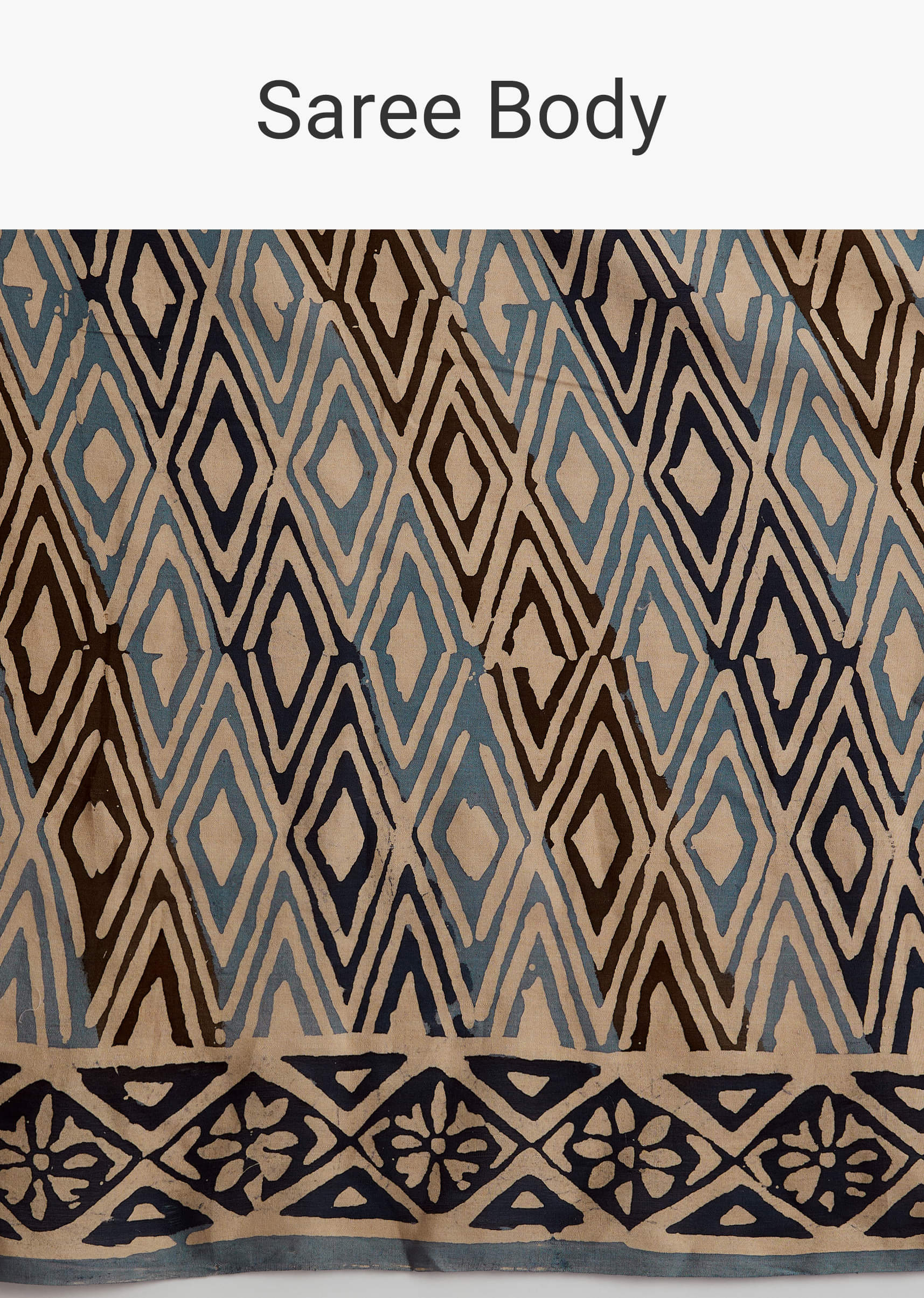 Beige Cotton Linen Saree With Hand Block Print And Kantha Work - Image 9