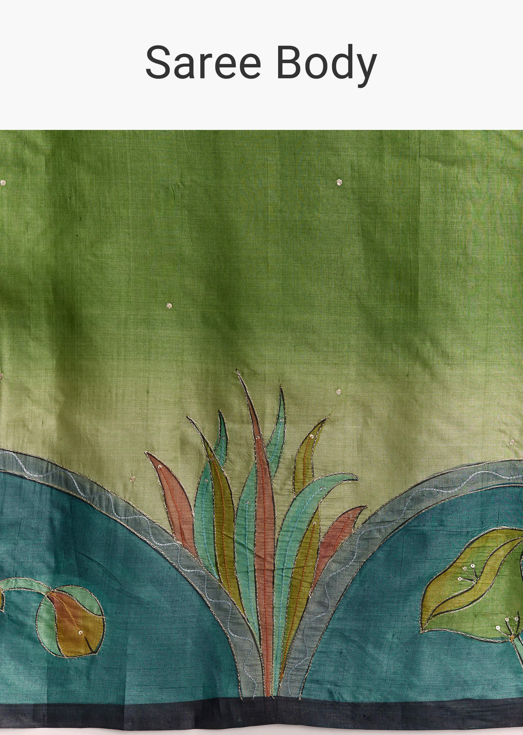 Beige Cotton Saree With Hand Painted Blue Motifs And Brown Border - Image 9