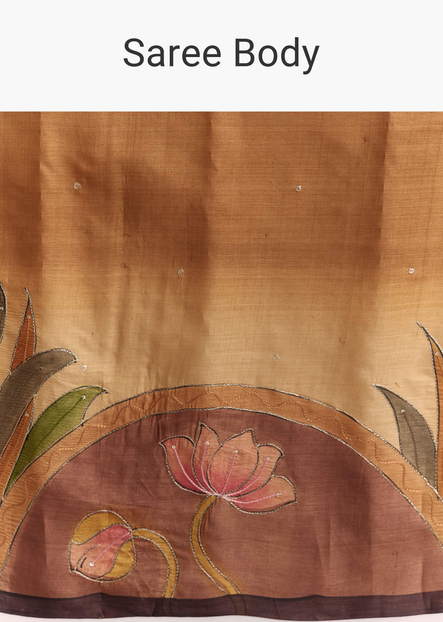 Beige Cotton Saree With Hand Painted Motifs And Brown Border - Image 9