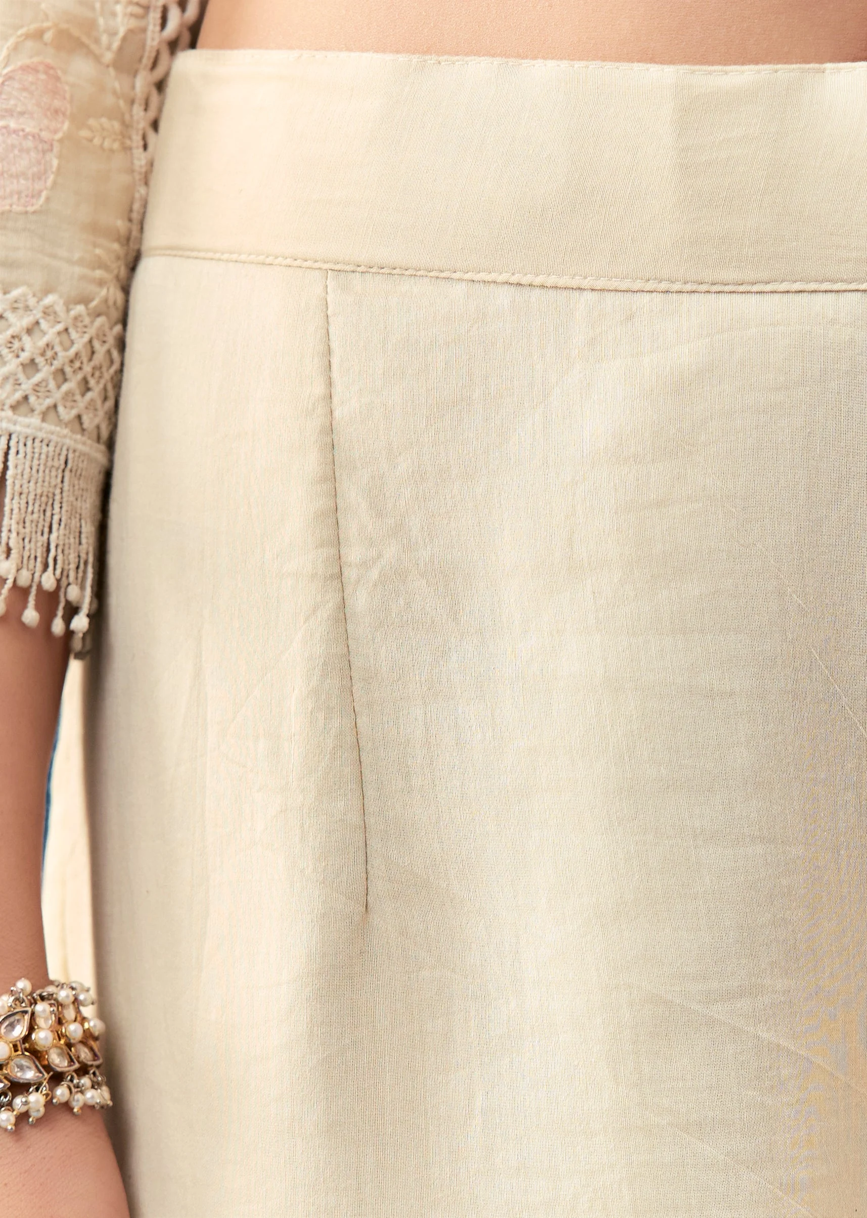 Beige Cotton Sharara Set With Thread And Sequins Work - Image 6