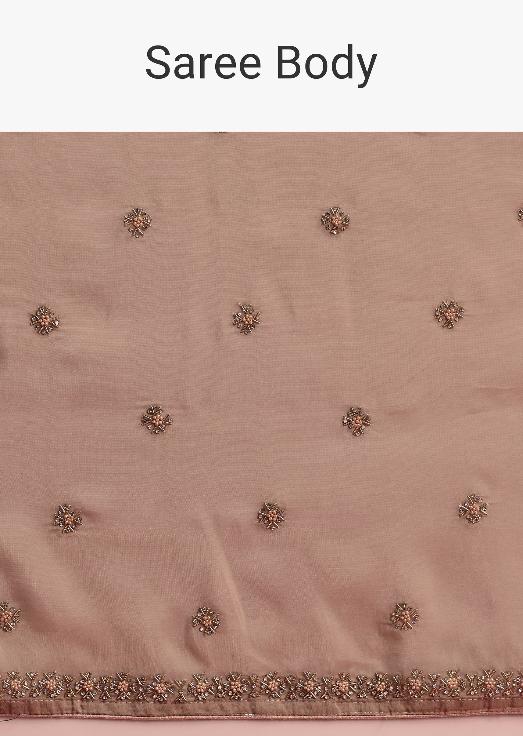 Beige Crepe Silk Saree With Cutdana Work - Image 9