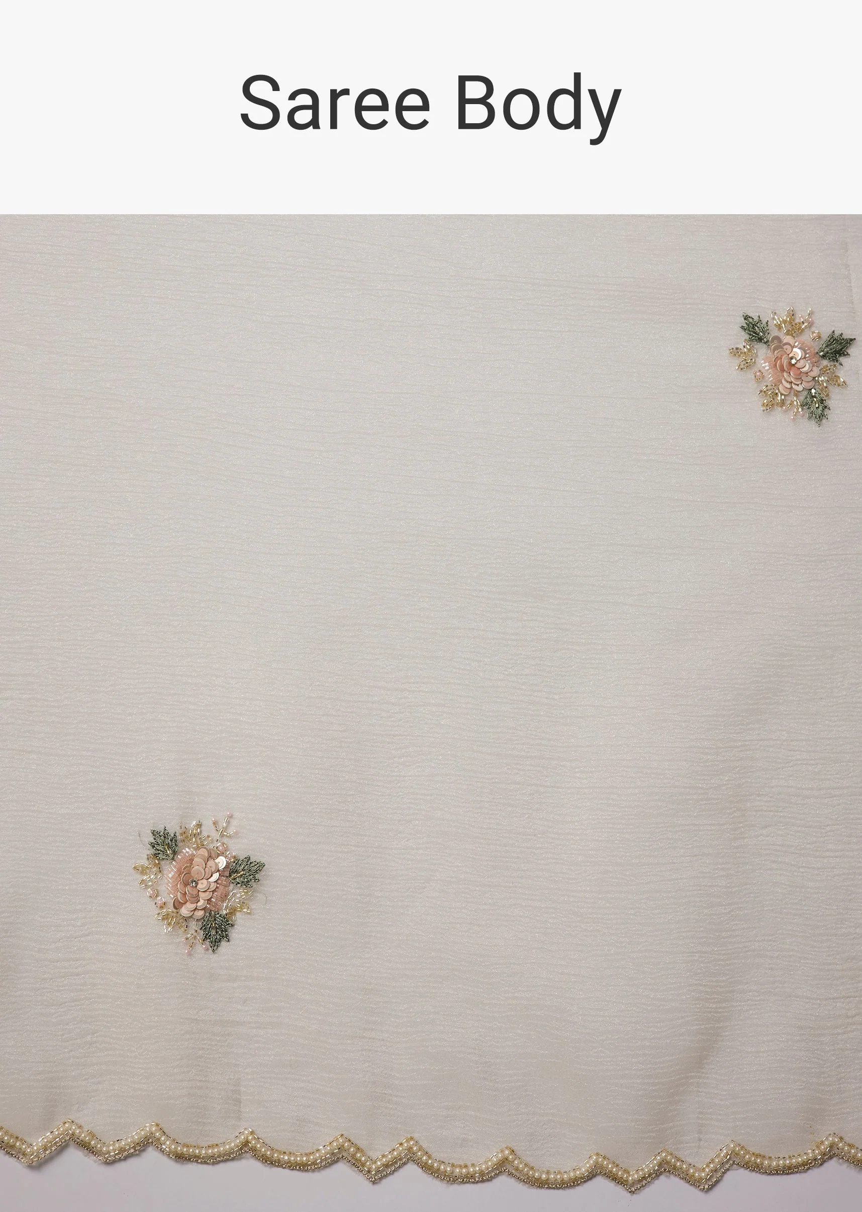Beige Crush Tissue Embroidered Saree with Unstitched Blouse - Image 9
