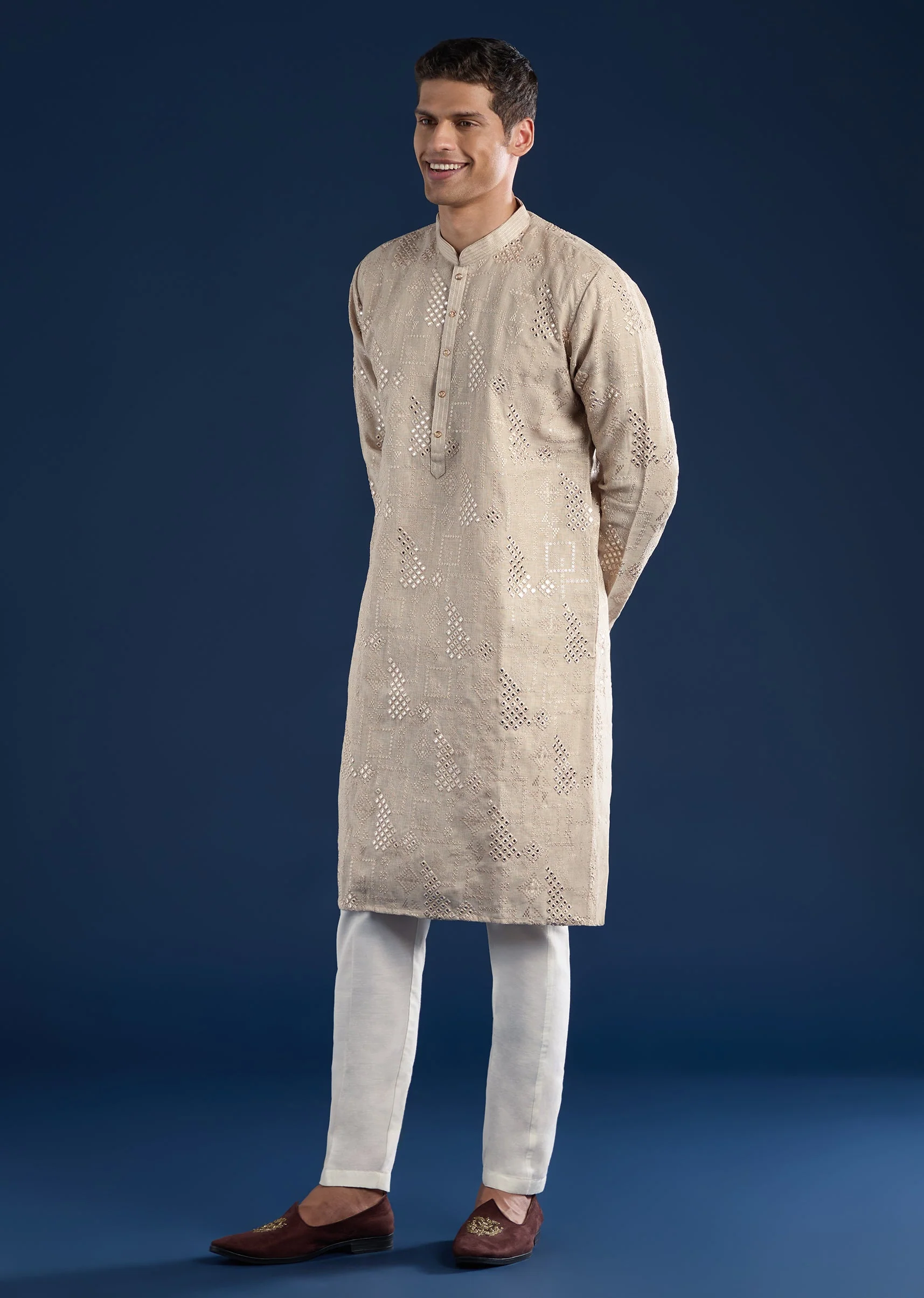 Beige Embellished Kurta Set - Image 3