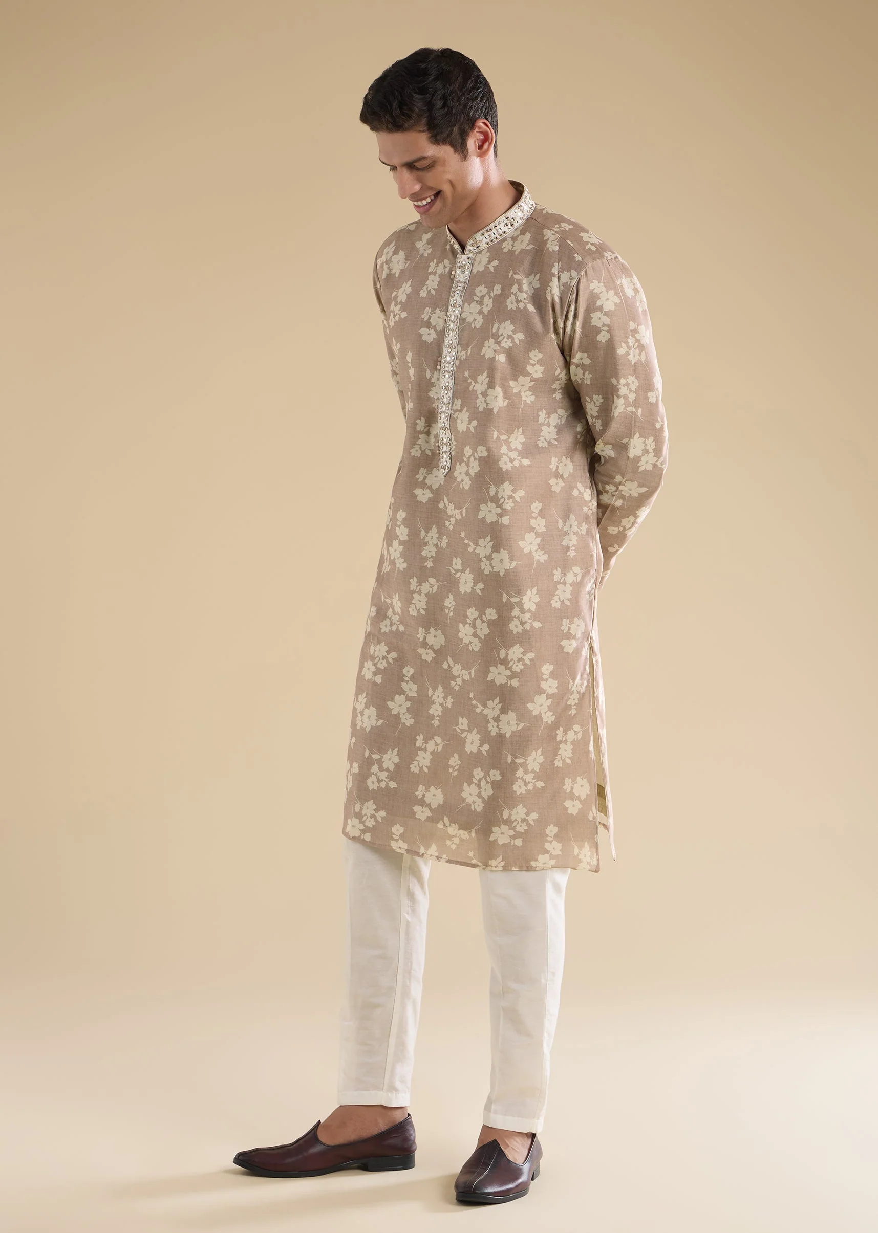 Beige Embroidered And Kurta Sets