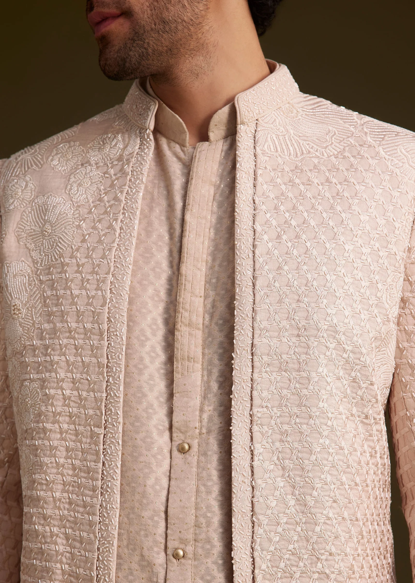 Beige Embroidered Indo Western Set - Image 2