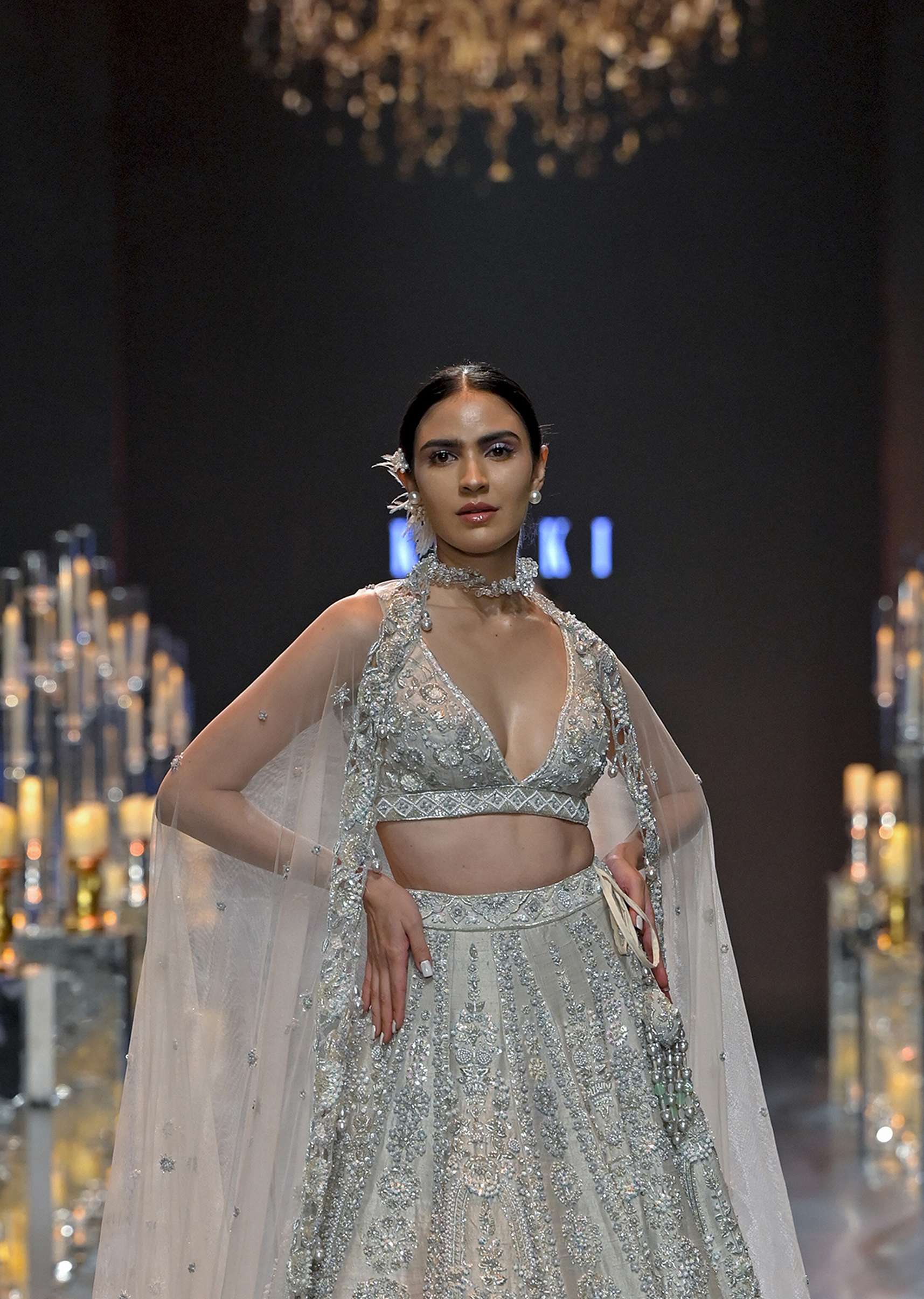 Beige Embroidered Bridal Lehenga Set With Pearl Embellishments - Image 2