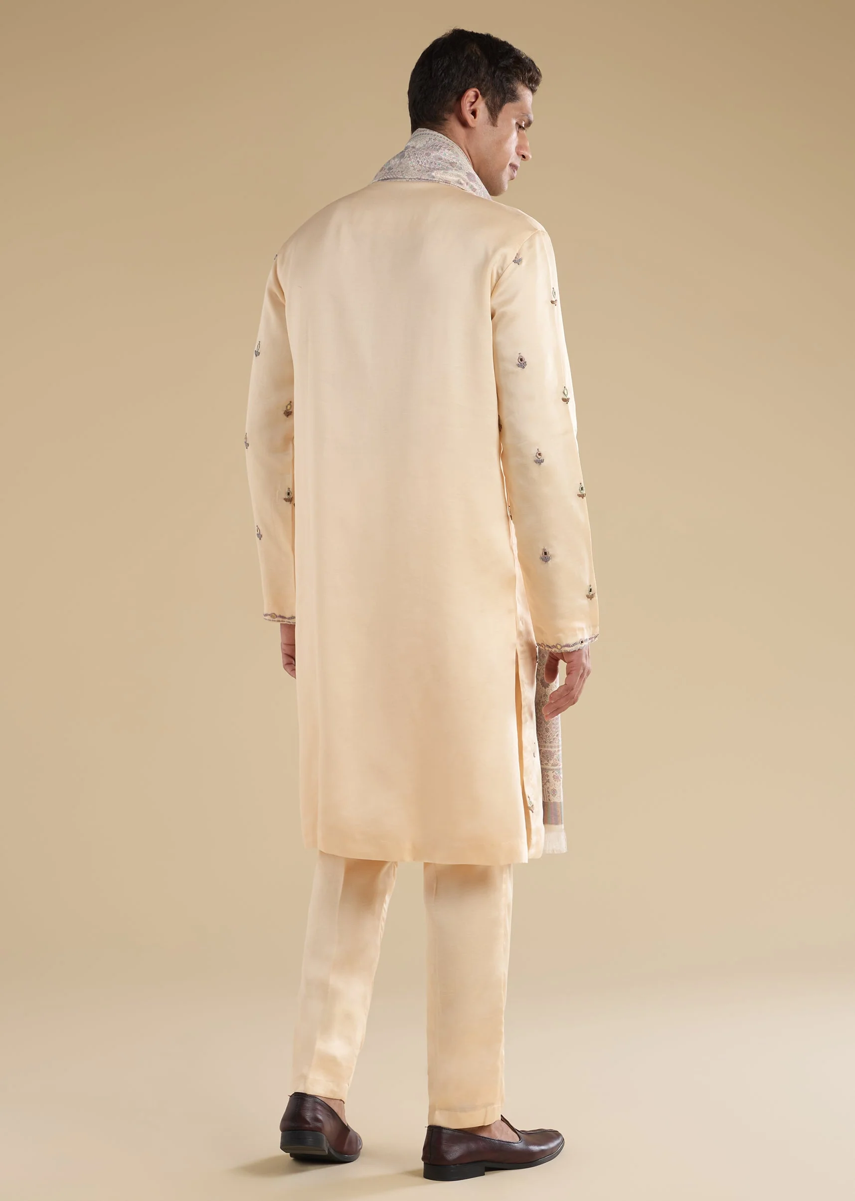Beige Embroidered Kurta Set With Dupatta - Image 5