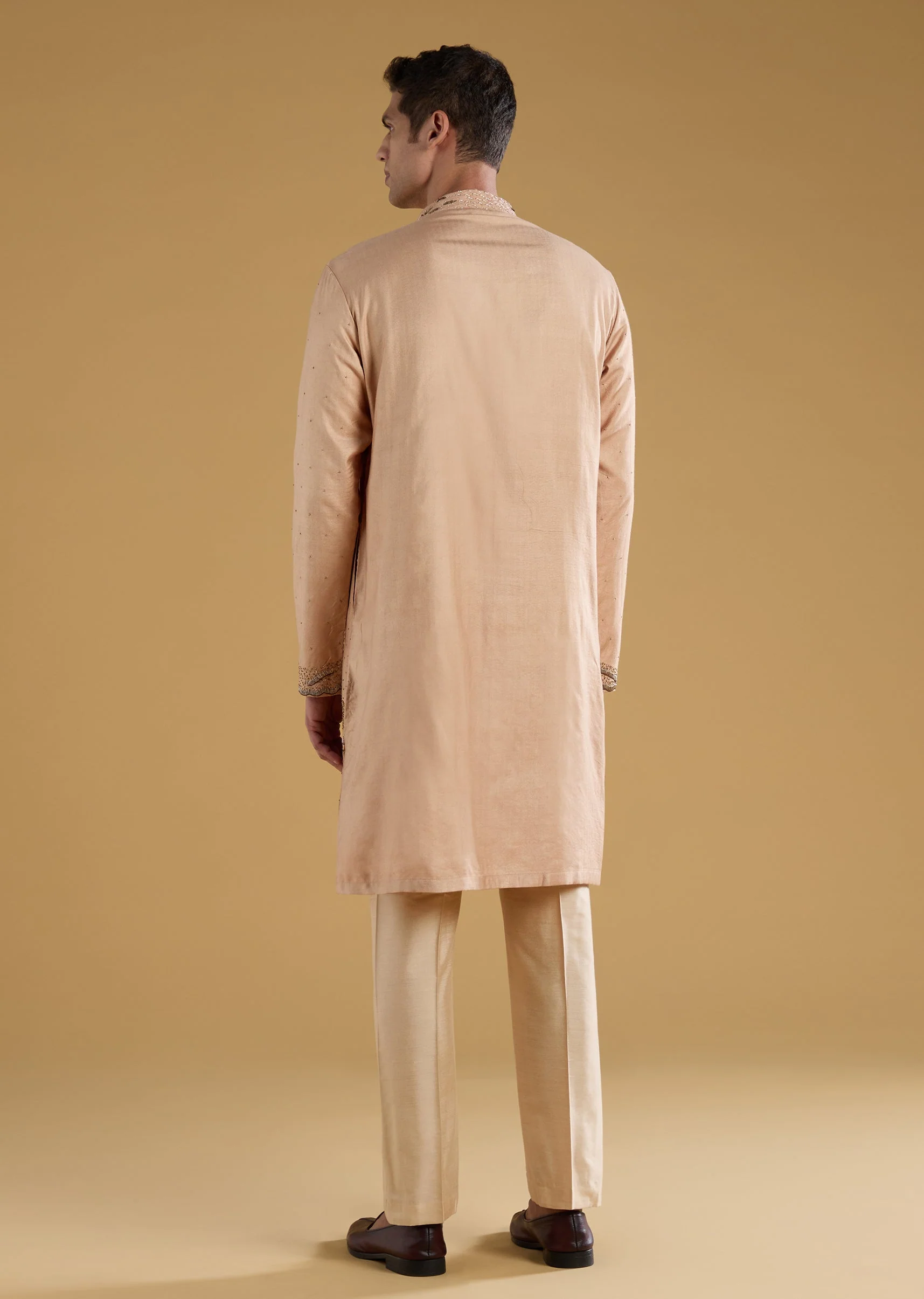 Beige Embroidered Mens Kurta Pant Set - Image 5