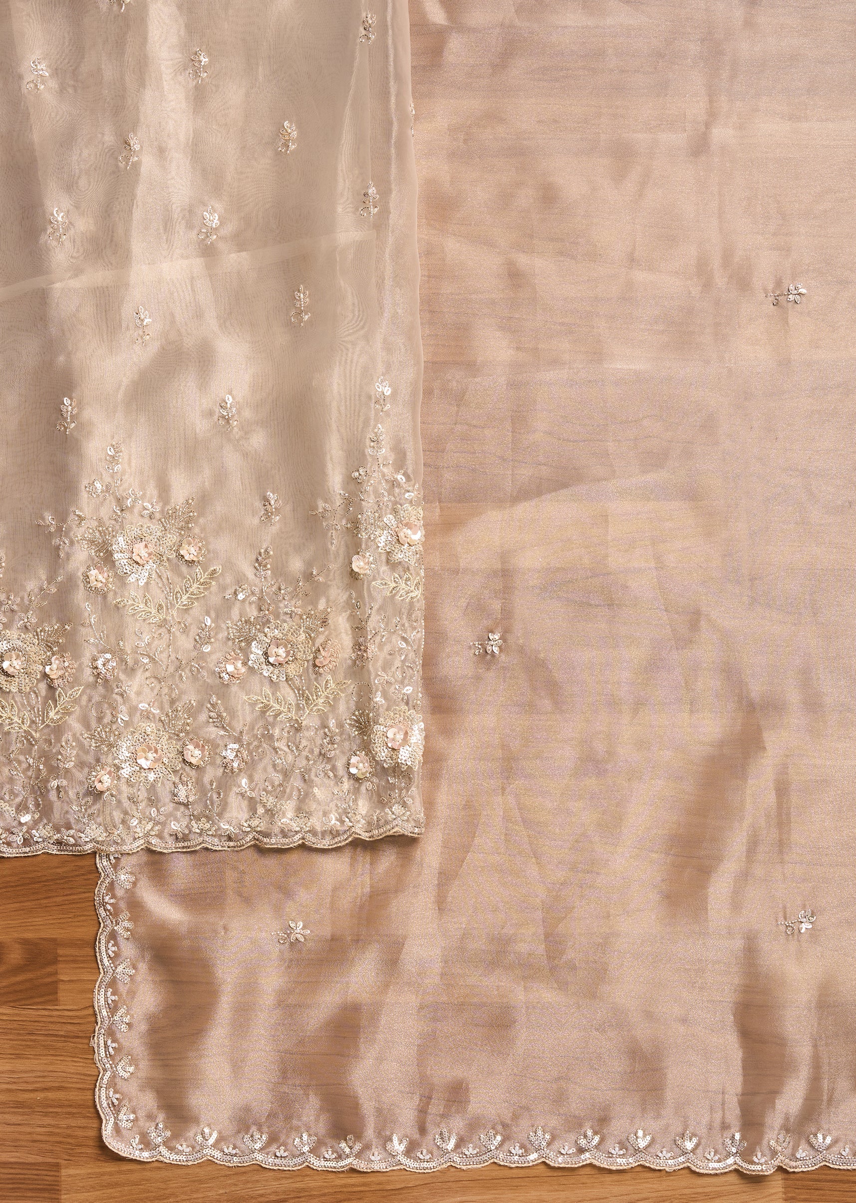 Beige Embroidered Tissue Suit - Image 2