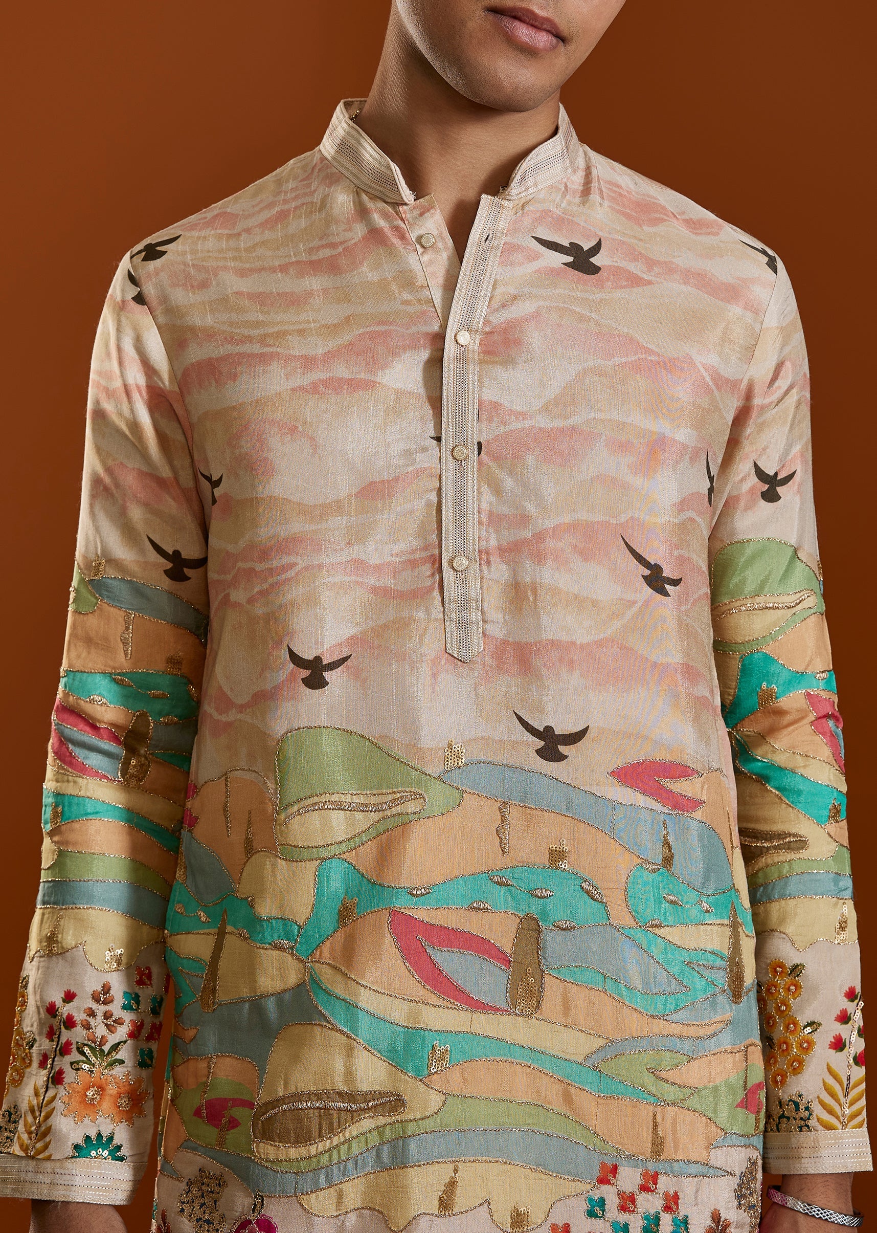 Beige Embroidered Viscose Kurta Set - Image 2