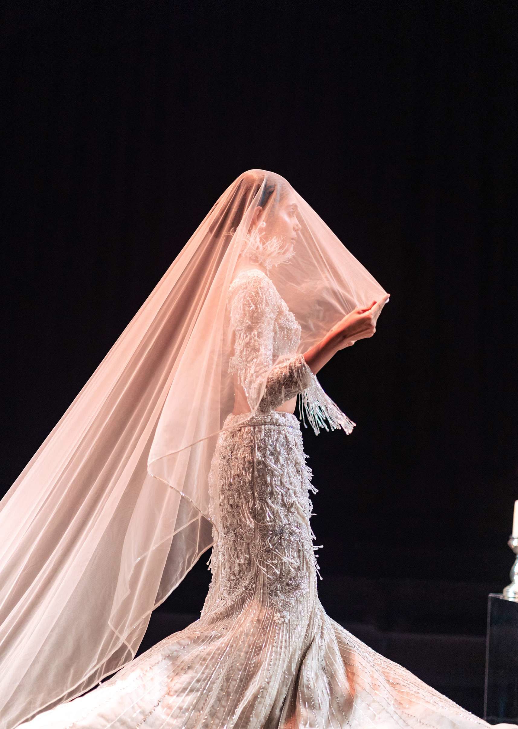 Beige Fish-Cut Lehenga And Blouse With Crystal Tassels - Image 6