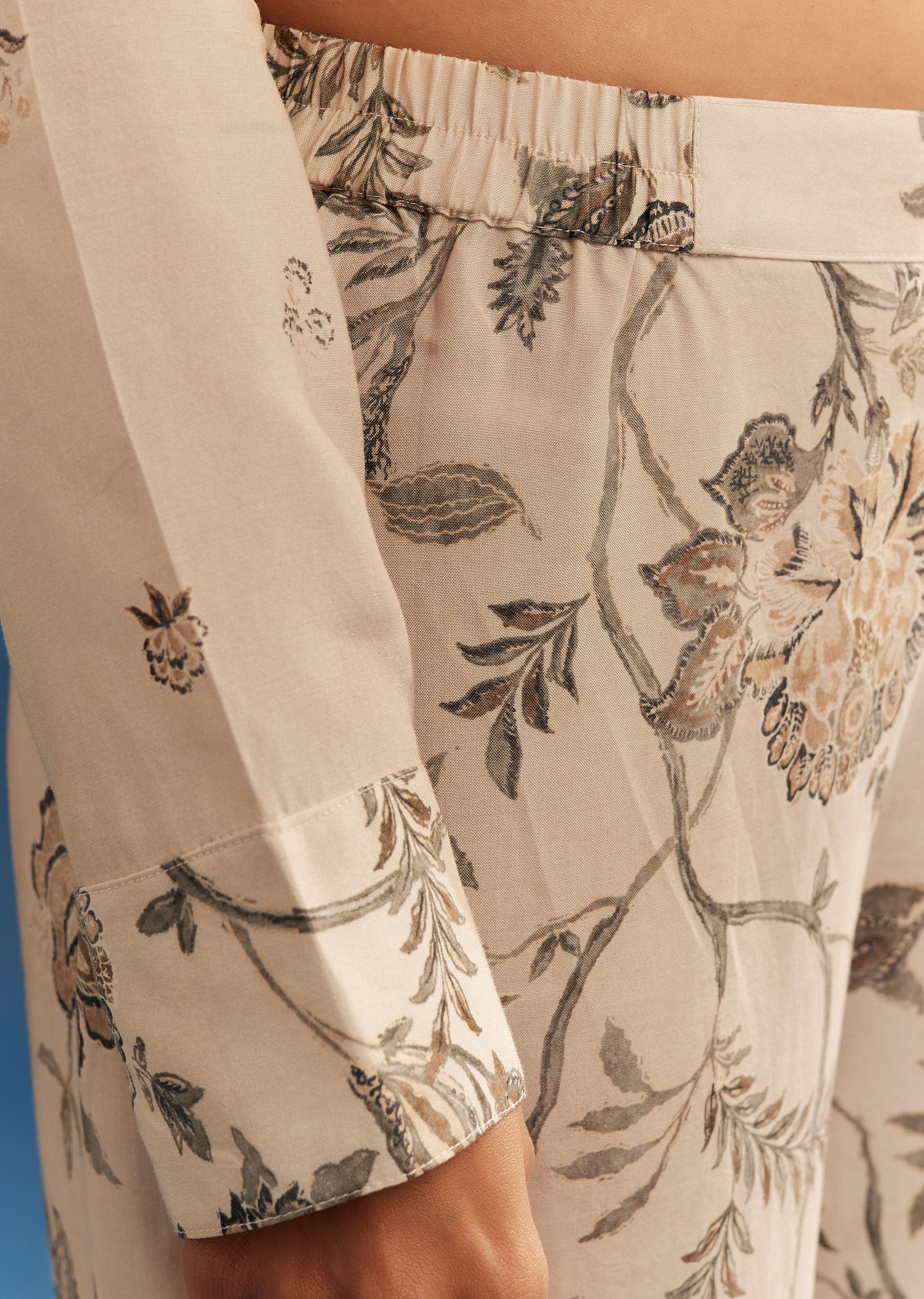 Beige Floral Printed Crepe Anarkali Set With Embroidered Neckline - Image 6