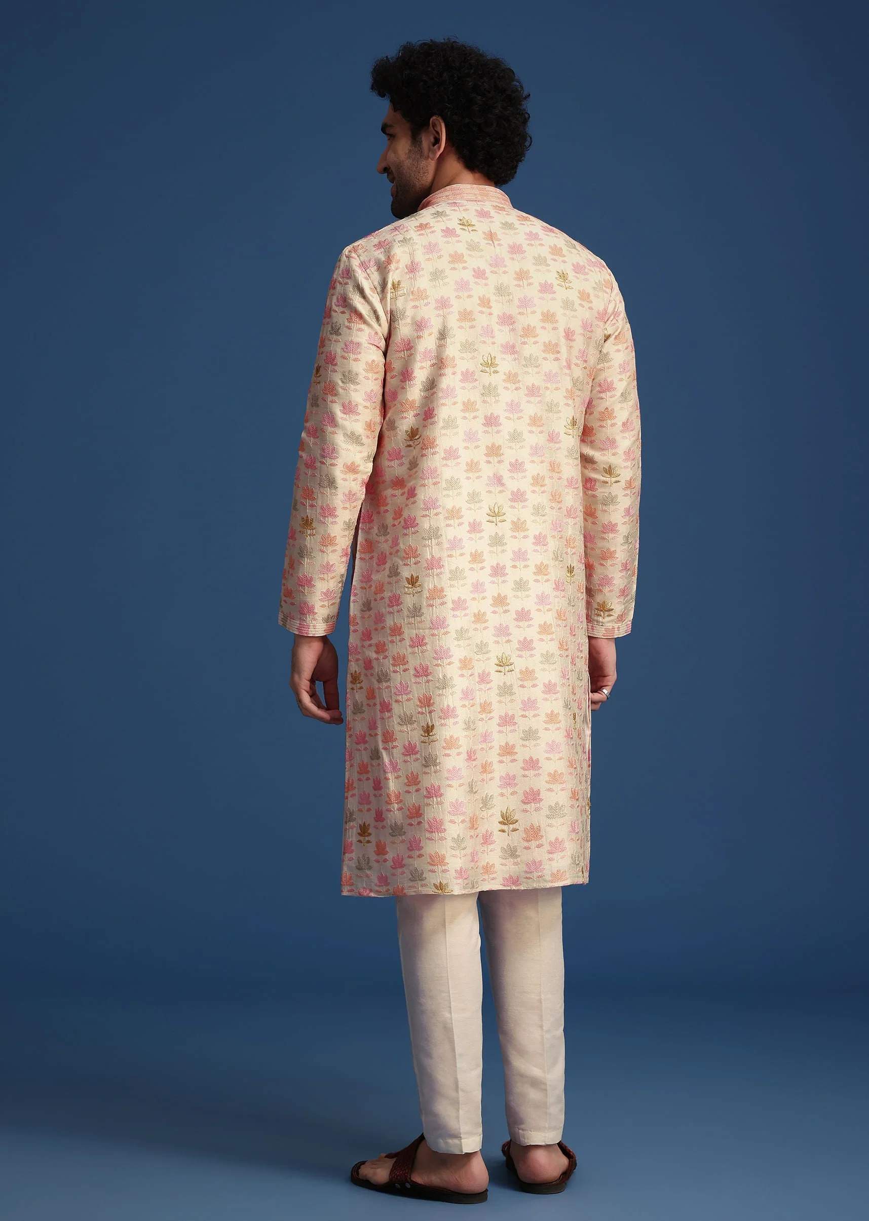 Beige Floral Printed Kurta Set - Image 5