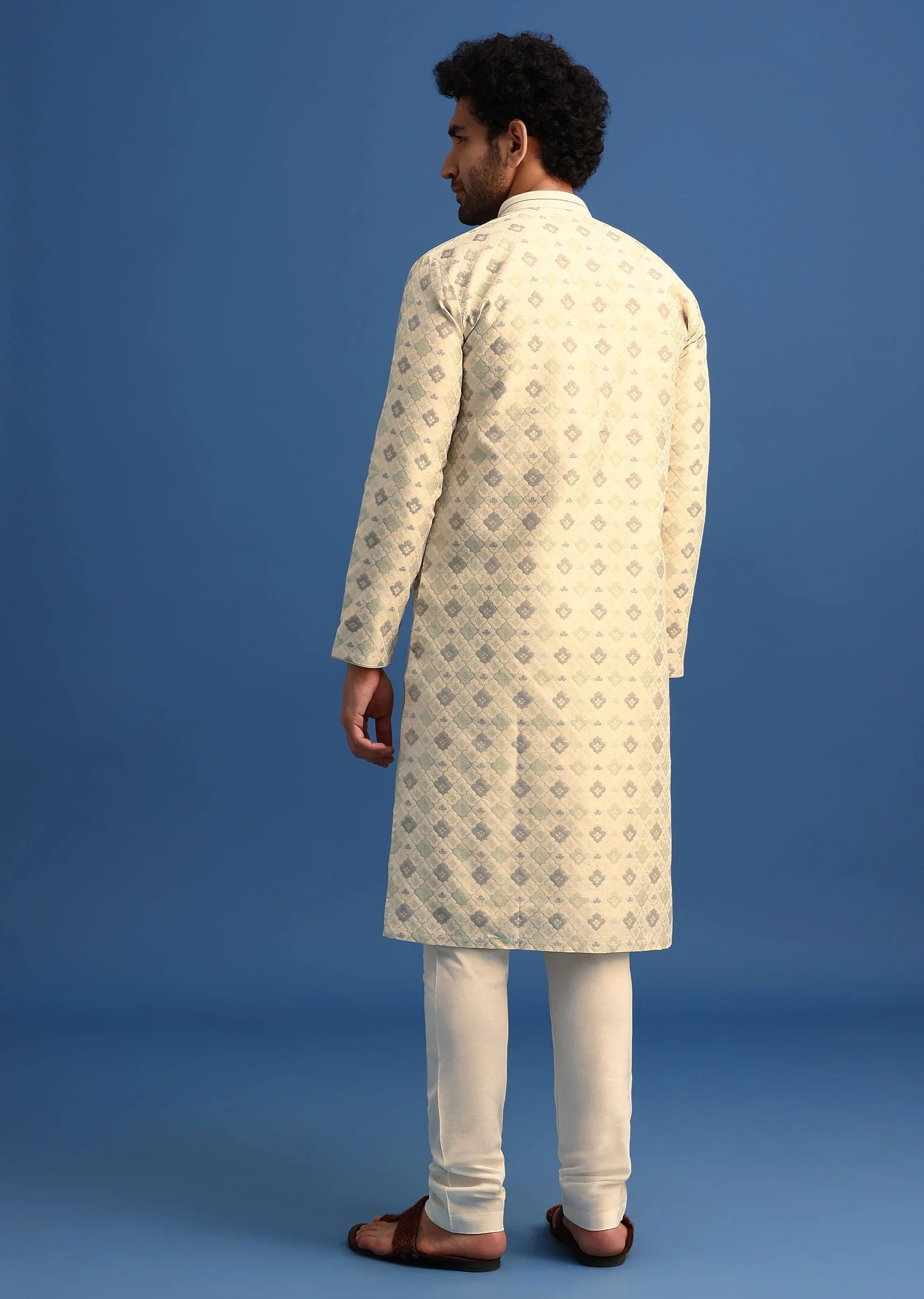 Beige Foil Print Kurta Set - Image 2