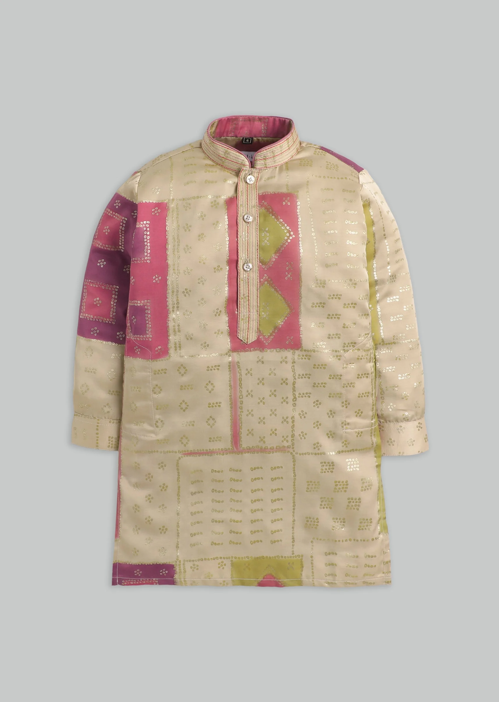 Beige Geometric Printed Kurta Set For Boys - Image 2