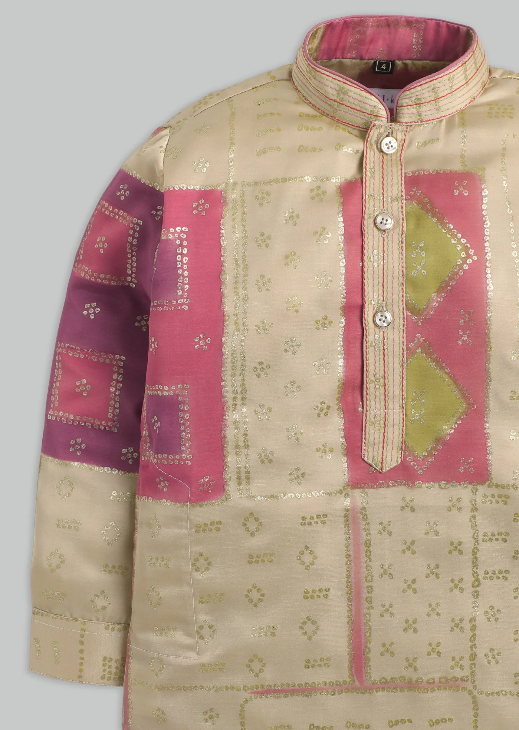Beige Geometric Printed Kurta Set For Boys - Image 5