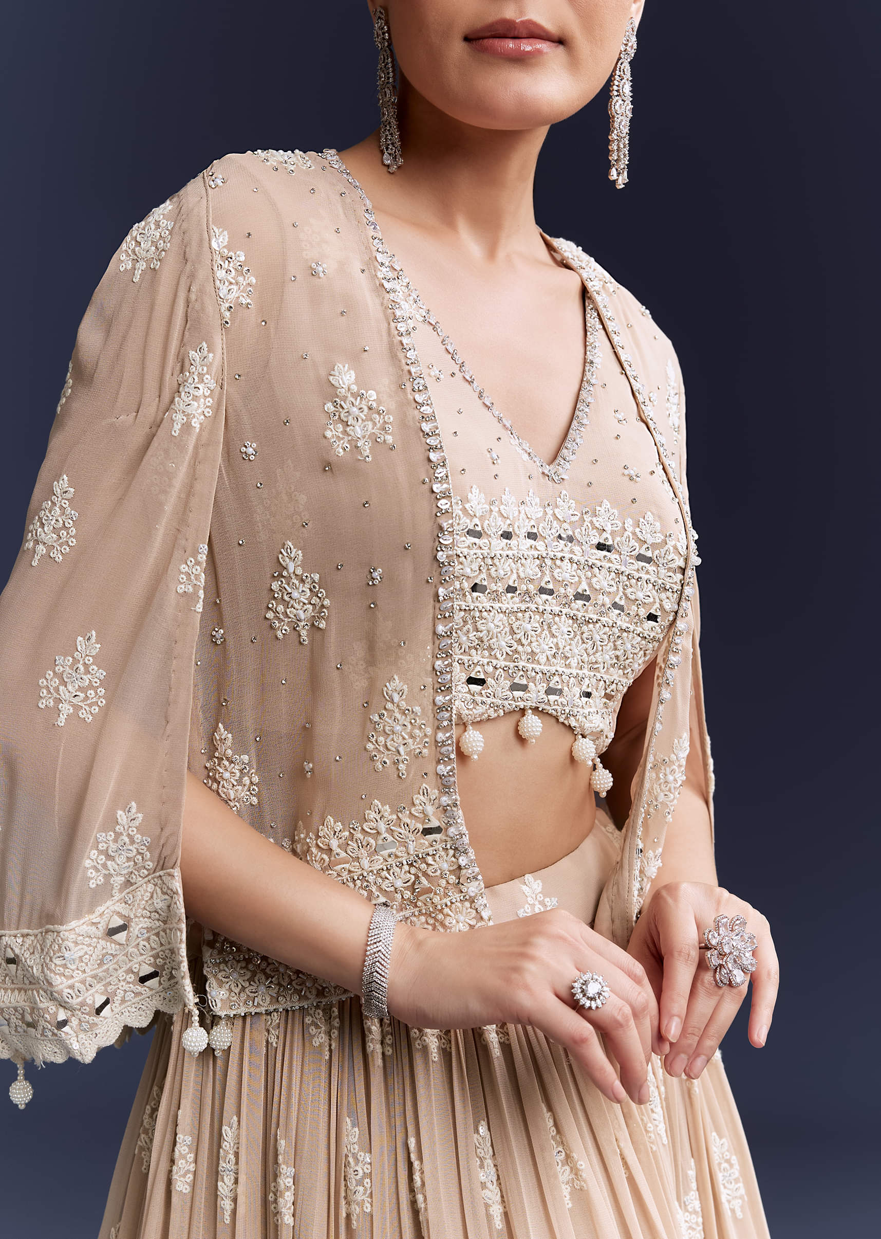 Beige Georgette Bridesmaid Lehenga With Thread And Sequins Work - Image 3
