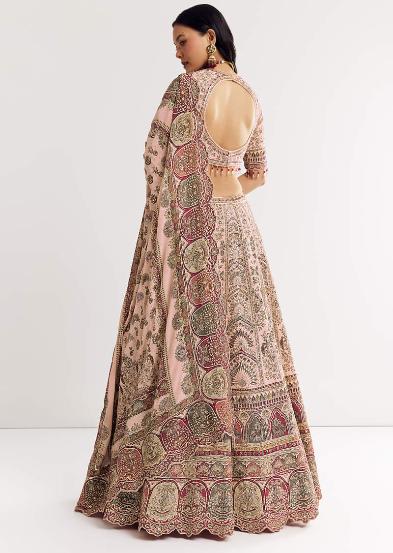 Beige Georgette Printed V Neckline Lehenga With Crepe Dupatta - Image 7