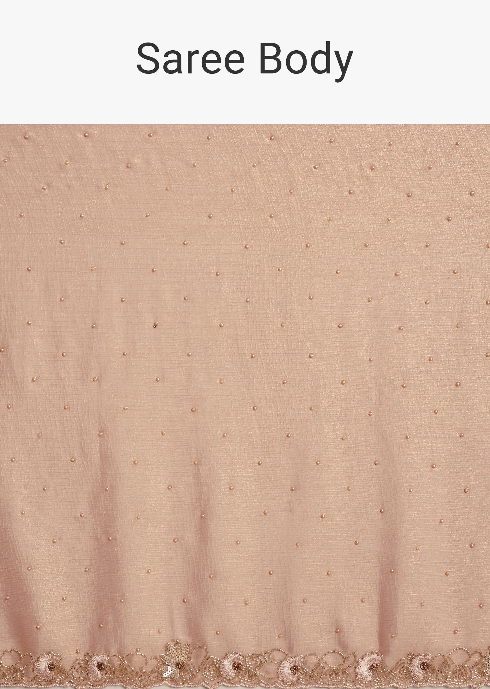 Beige Glass Tissue Saree With Moti Cutdana And Sequins Embroidery And Scallop Border - Image 9