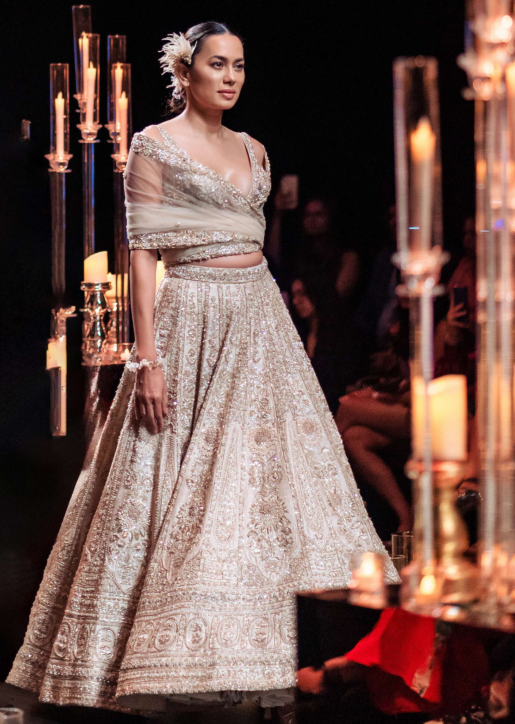 Beige Gold Bridal Lehenga Set In Raw Silk With Bead Embroidery - Image 4