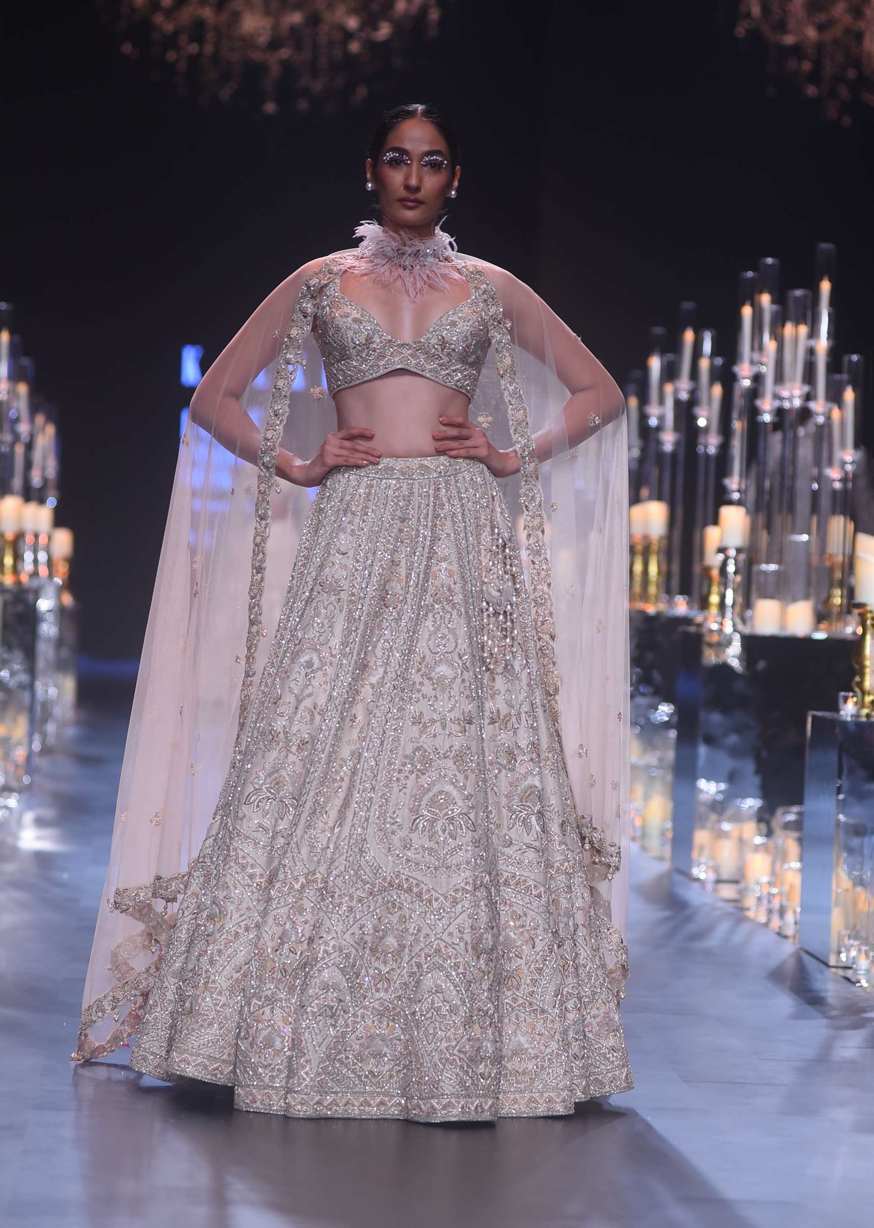 Beige Gold Bridal Lehenga Set With Zardozi Embroidery And Cutwork Detail - Image 2