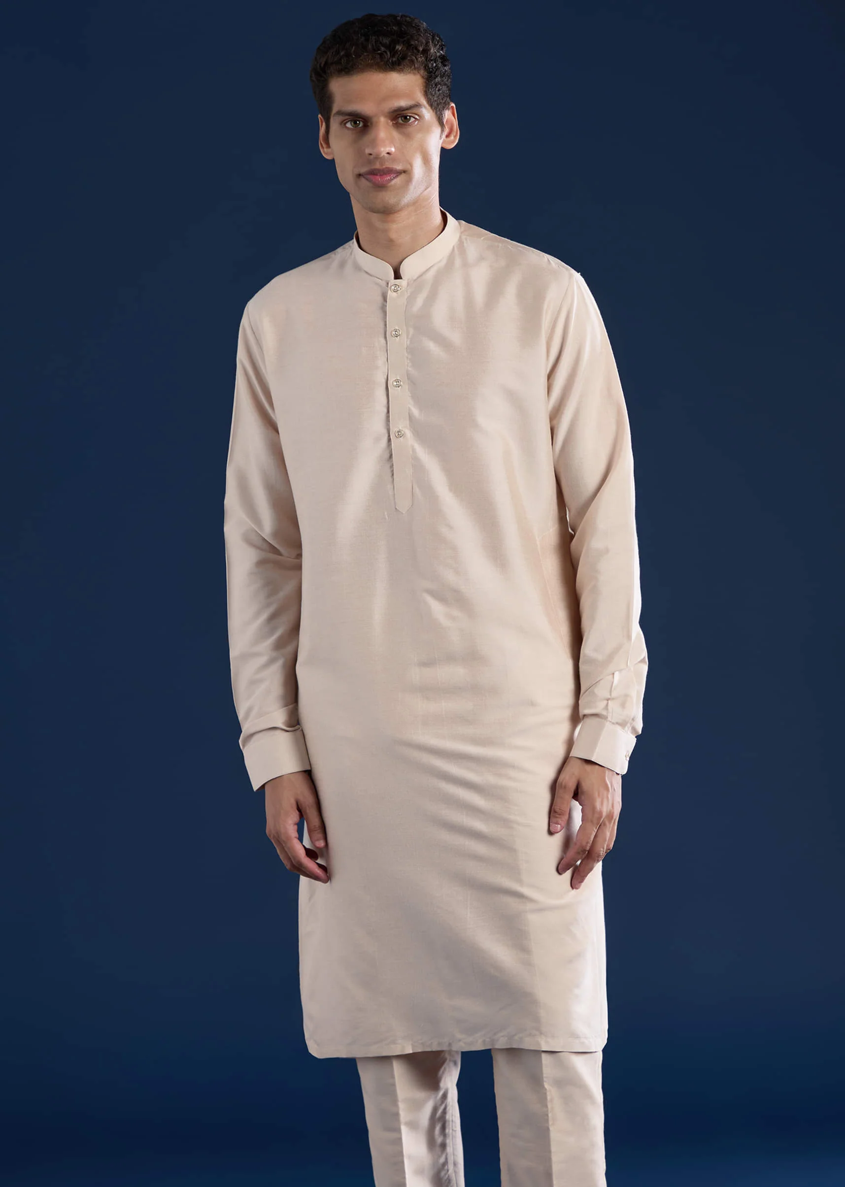 Beige Jacquard Silk Embroidered Jacket Kurta Set - Image 6