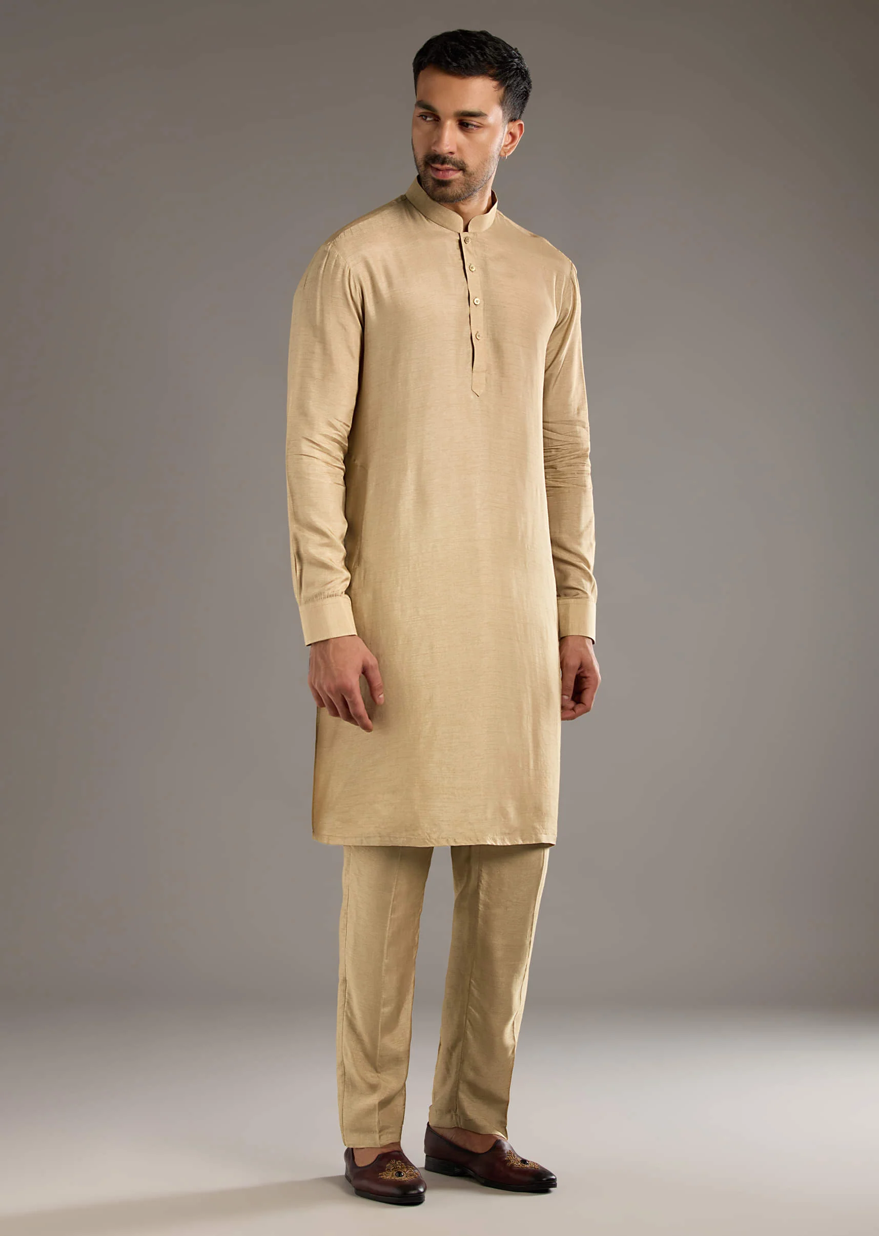 Beige Kurta Jacket Set For Men With Beads And Resham Work - Image 6