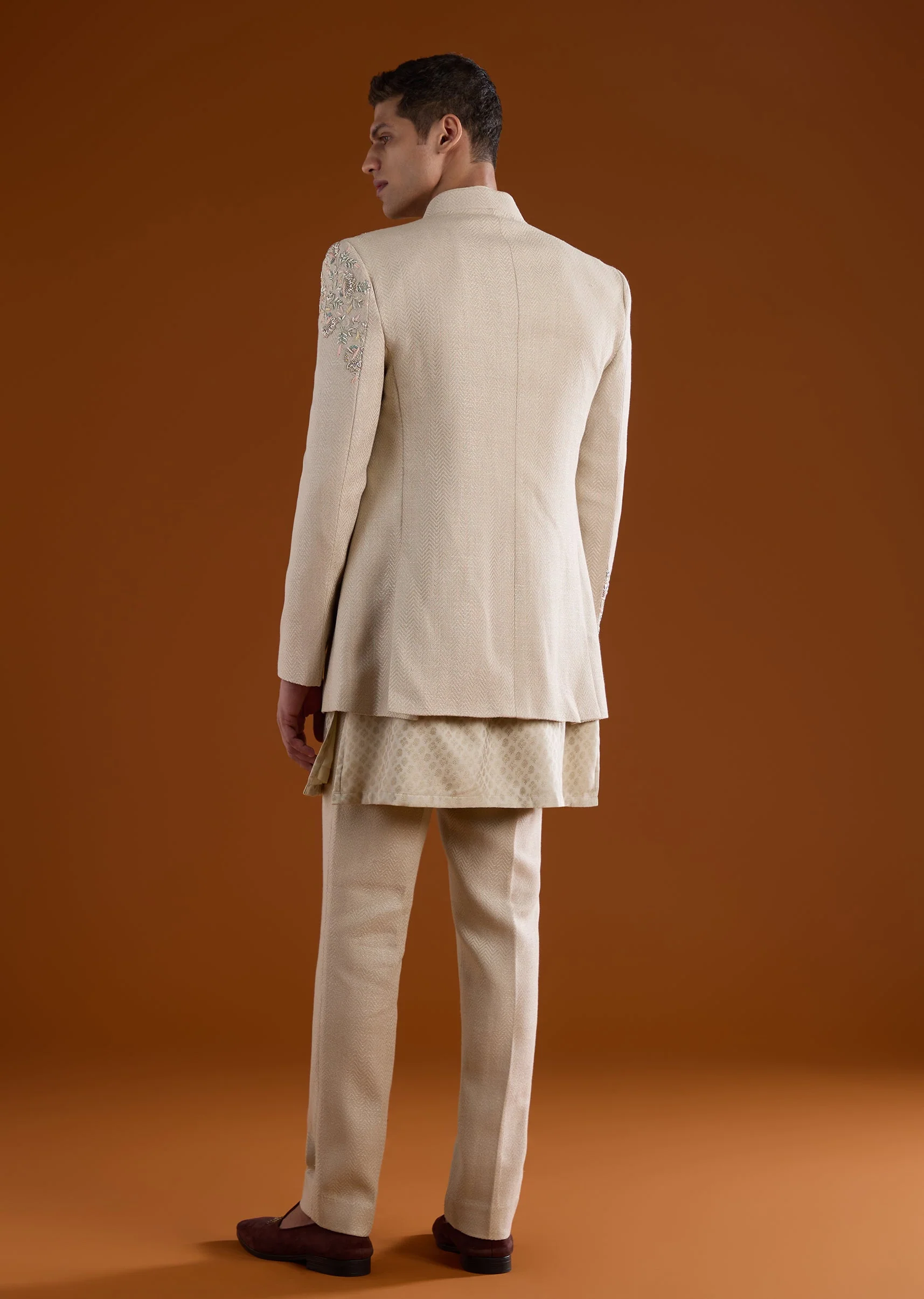 Beige Kurta Jacket Set With Thread Sequins And Cut Dana Work - Image 5
