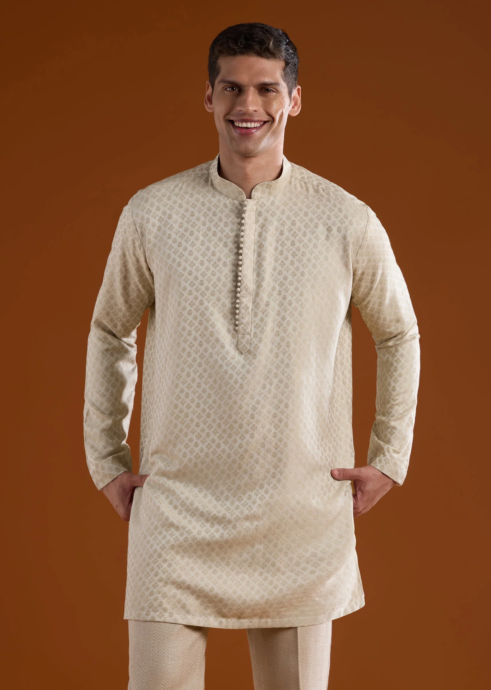 Beige Kurta Jacket Set With Thread Sequins And Cut Dana Work - Image 6