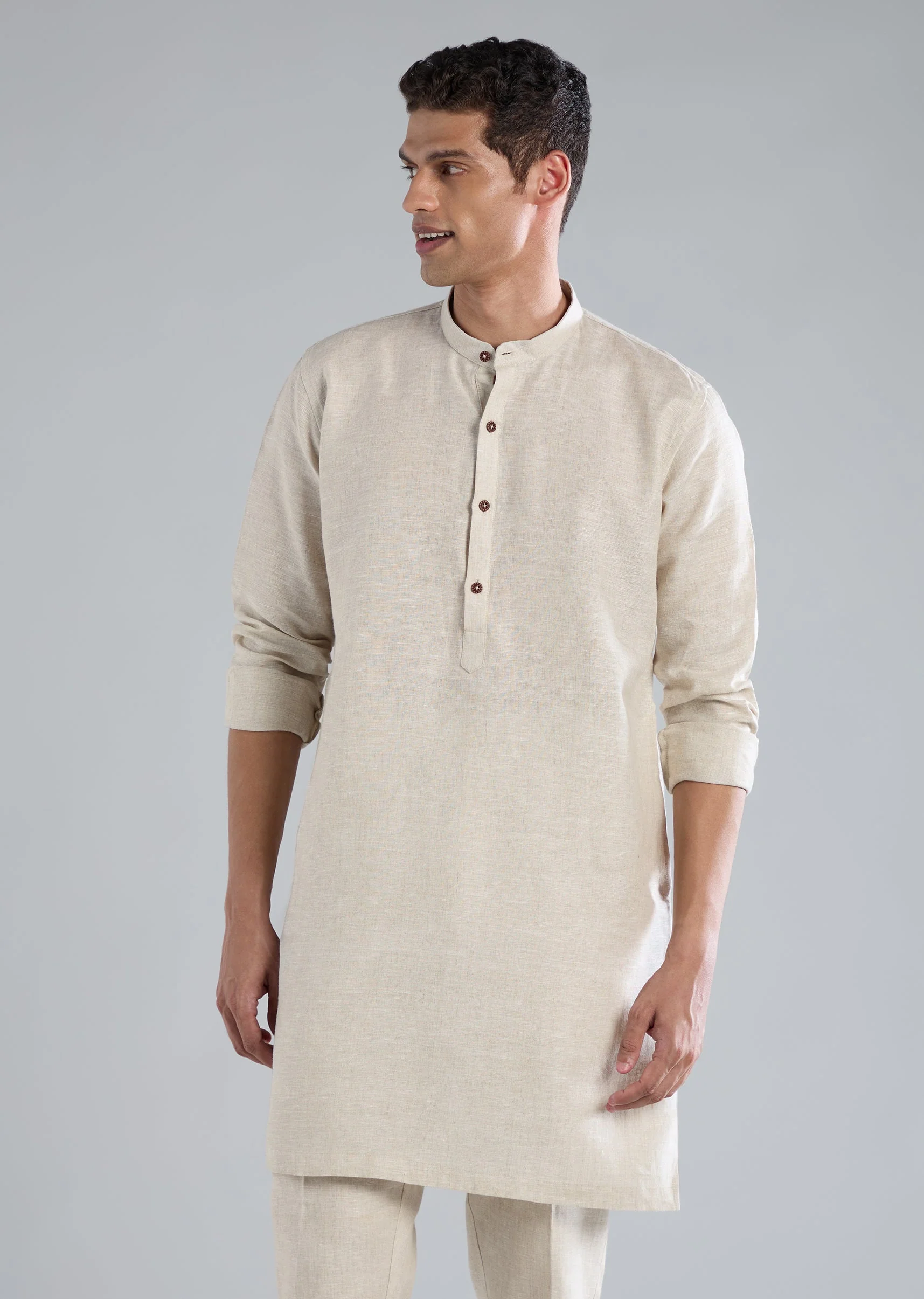 Beige Kurta Jacket Set With Zardosi Hand Work - Image 6