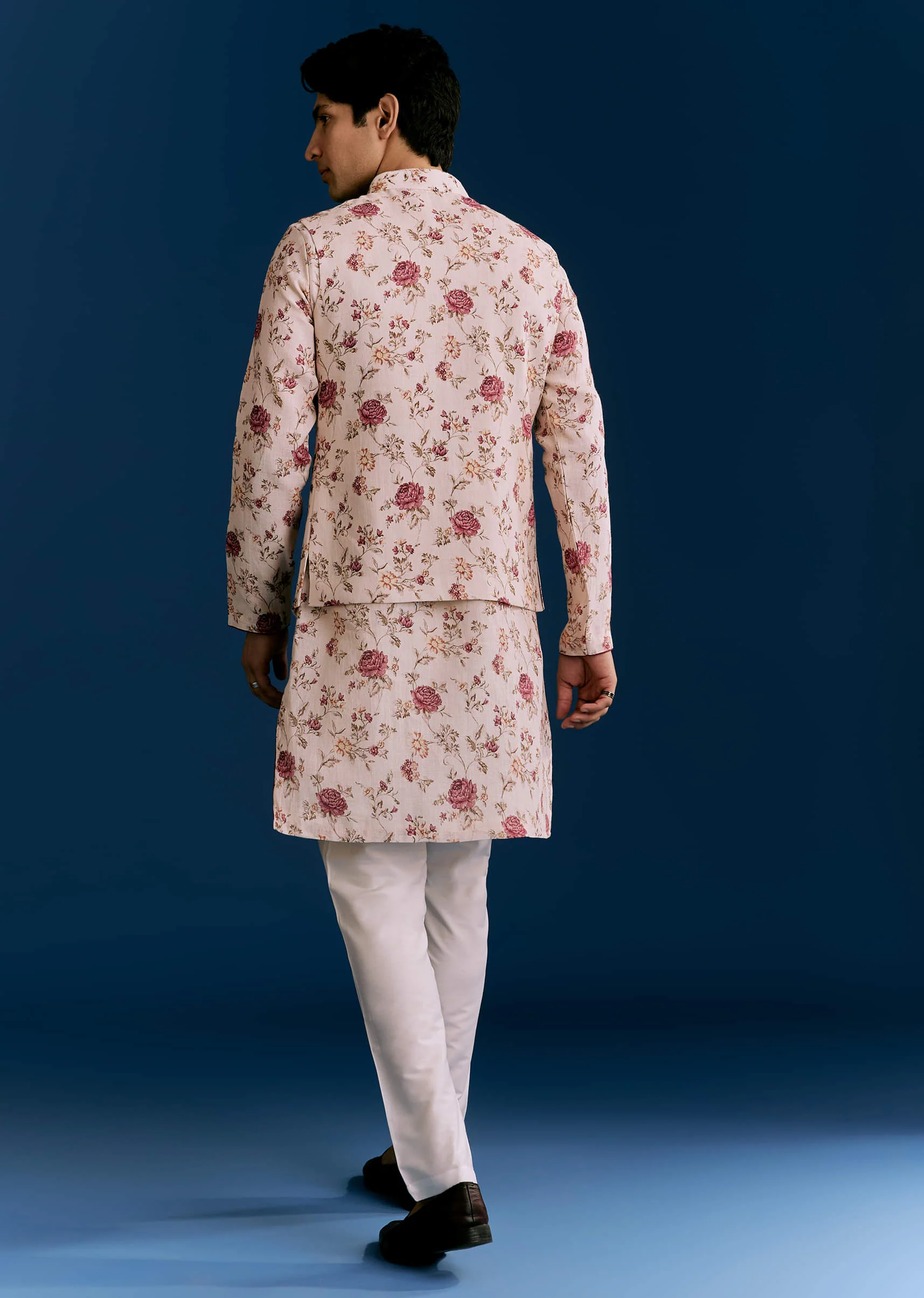 Beige Linen Kurta Jacket Set With Sequins And Thread Embroidery - Image 5