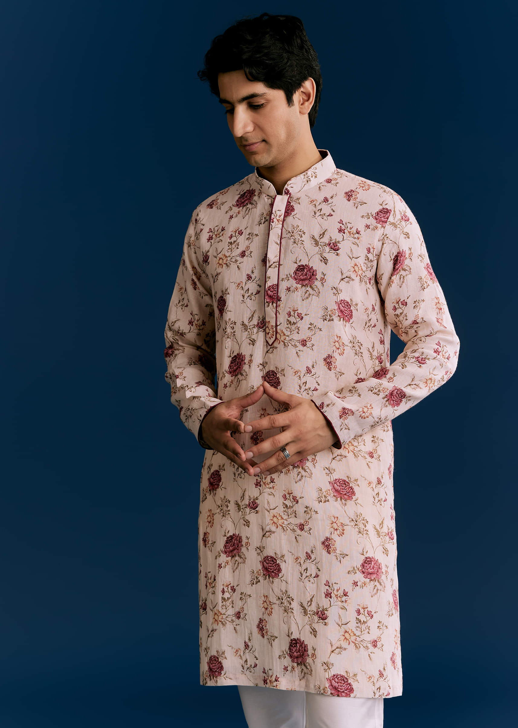 Beige Linen Kurta Jacket Set With Sequins And Thread Embroidery - Image 6
