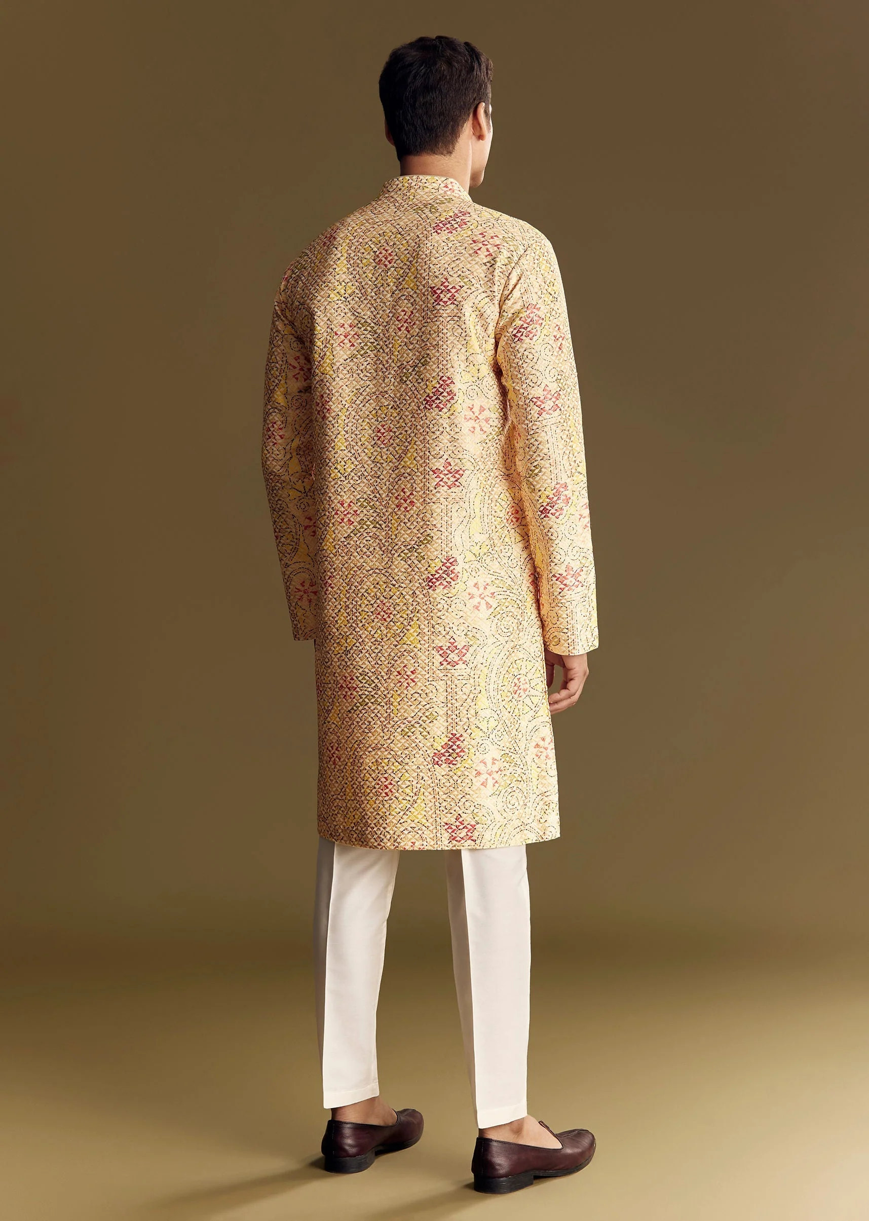 Beige Linen Kurta Set With Minimalist Detailing - Image 5