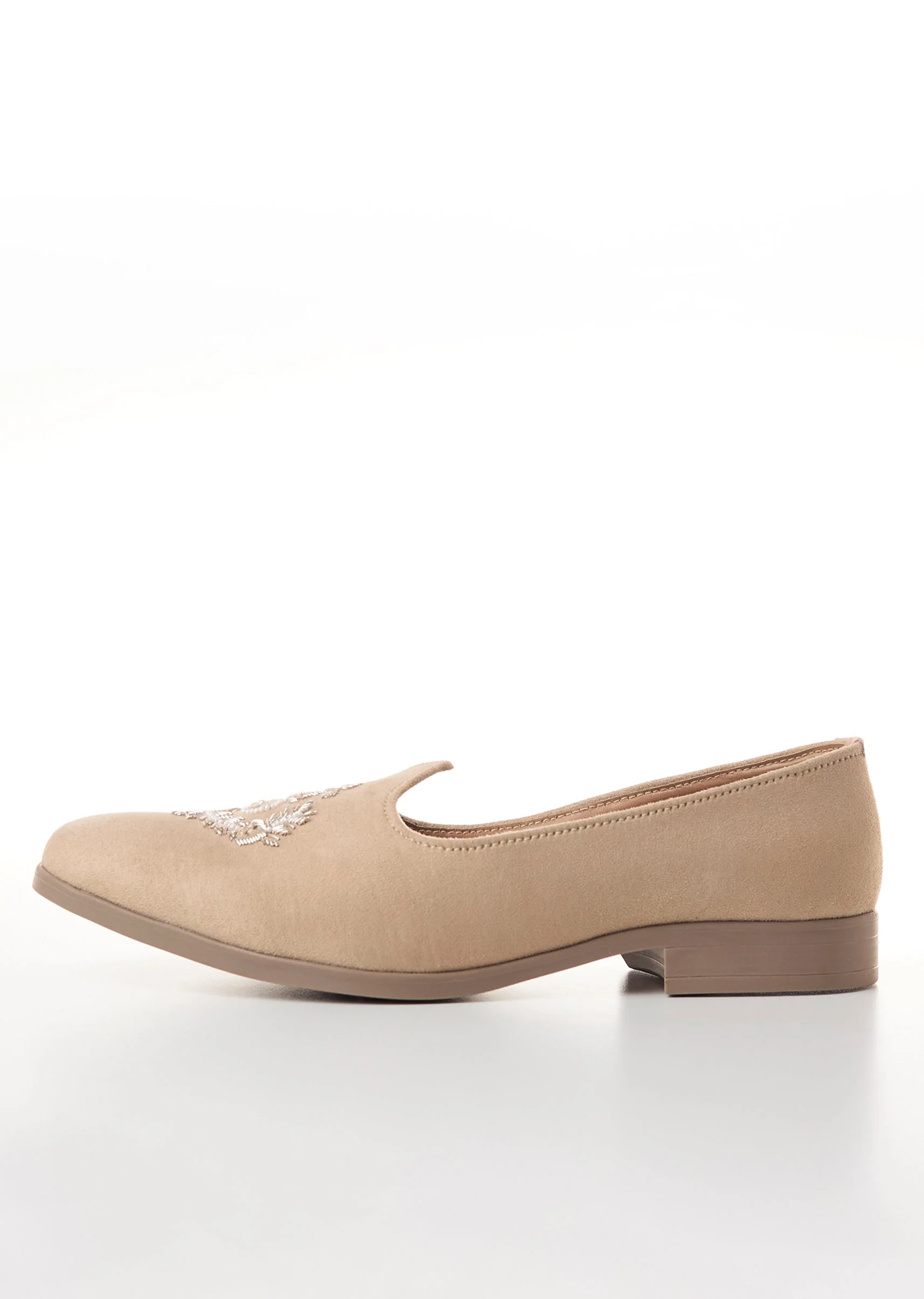Beige Mens Footwear with Silver Thread Embroidery - Image 4