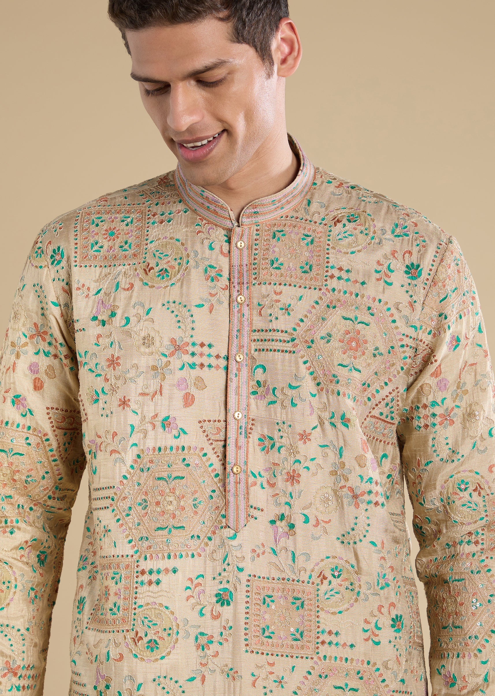 Beige Minimal Kurta Set - Image 2