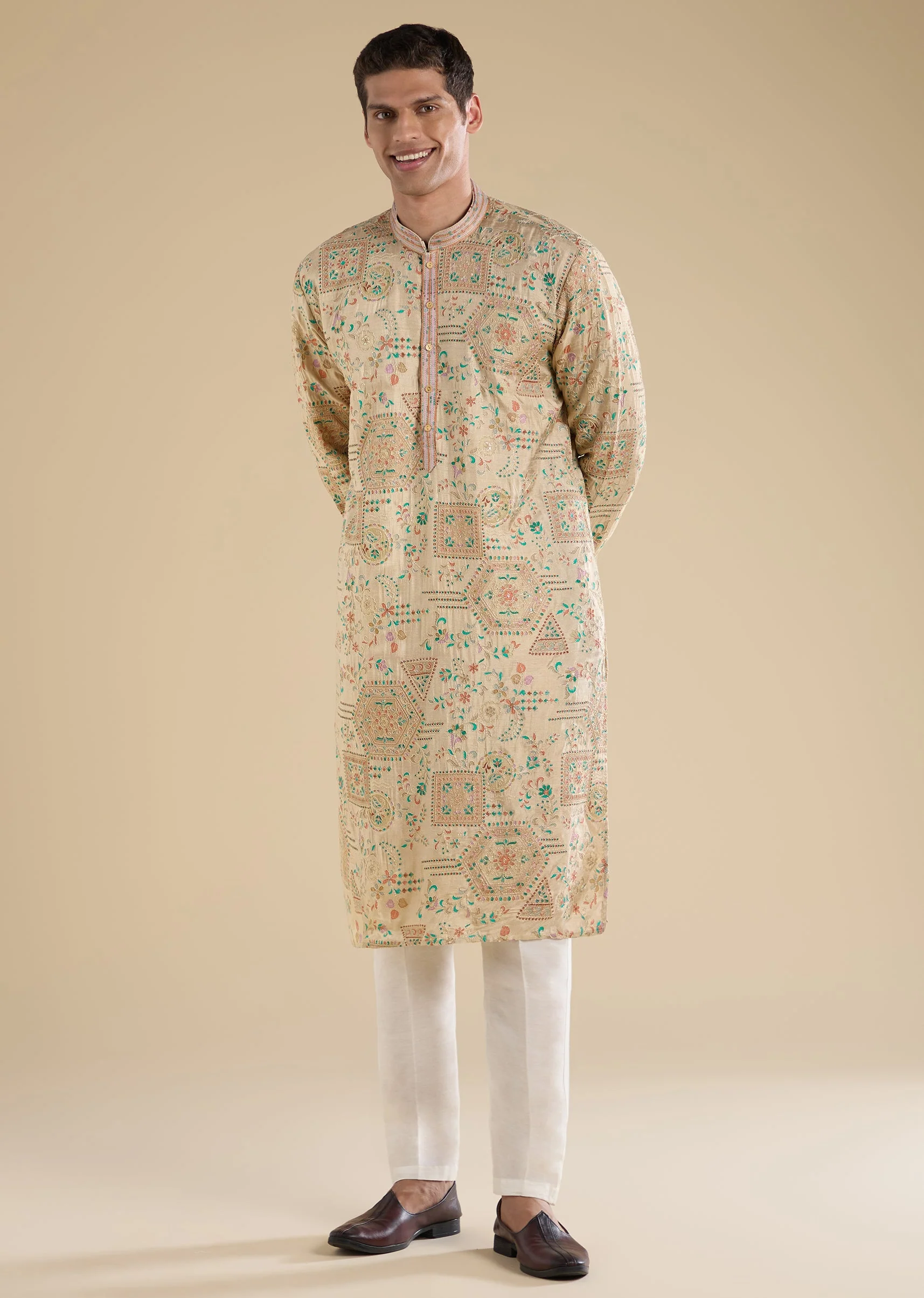 Beige Minimal Kurta Set - Image 3