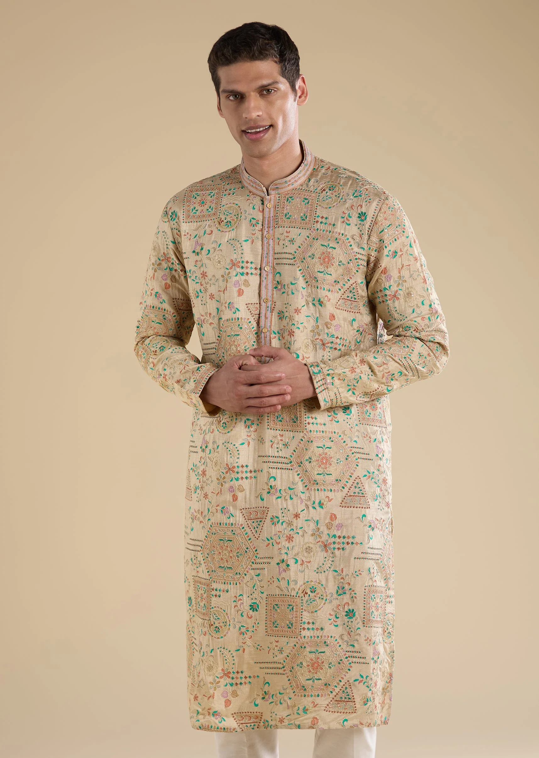 Beige Minimal Kurta Set - Image 4